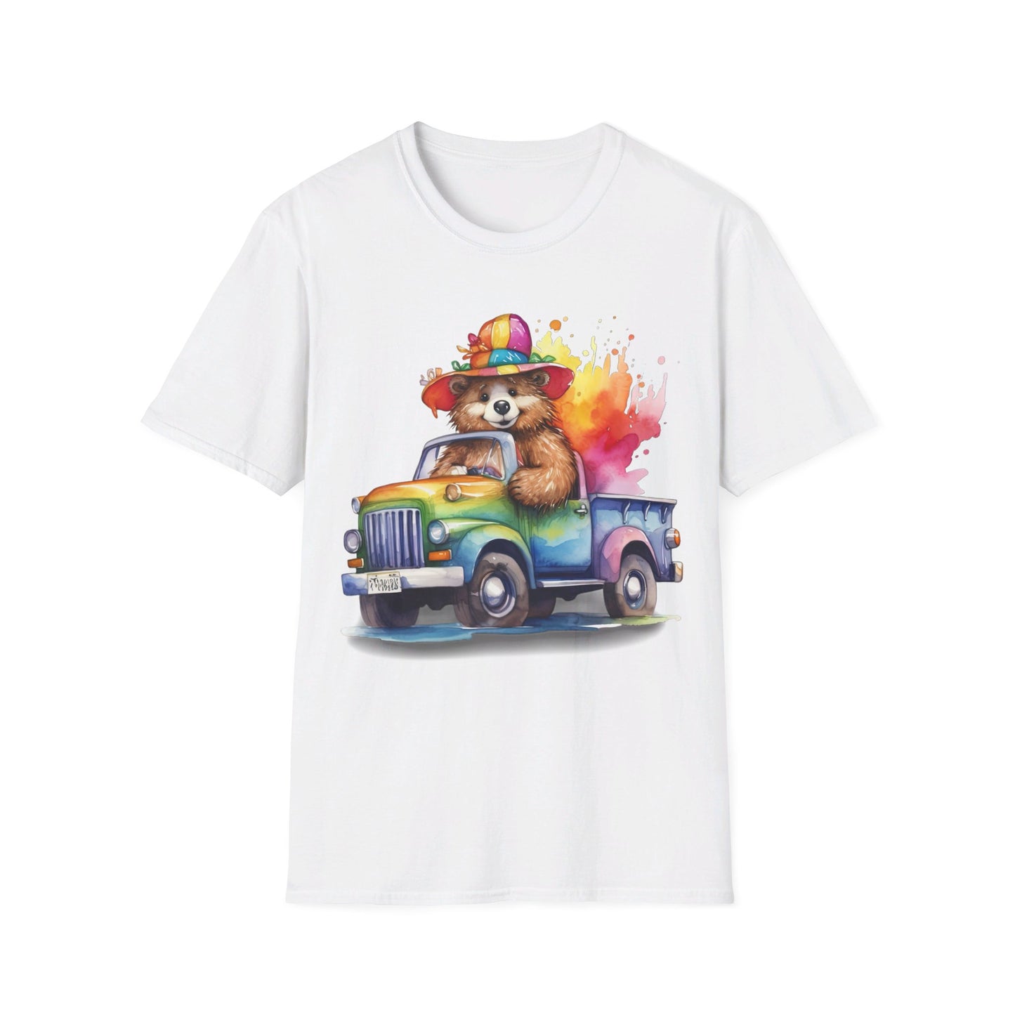 Rainbow Pickup Truck Bear - LGBT - Pride - Unisex Softstyle T-Shirt