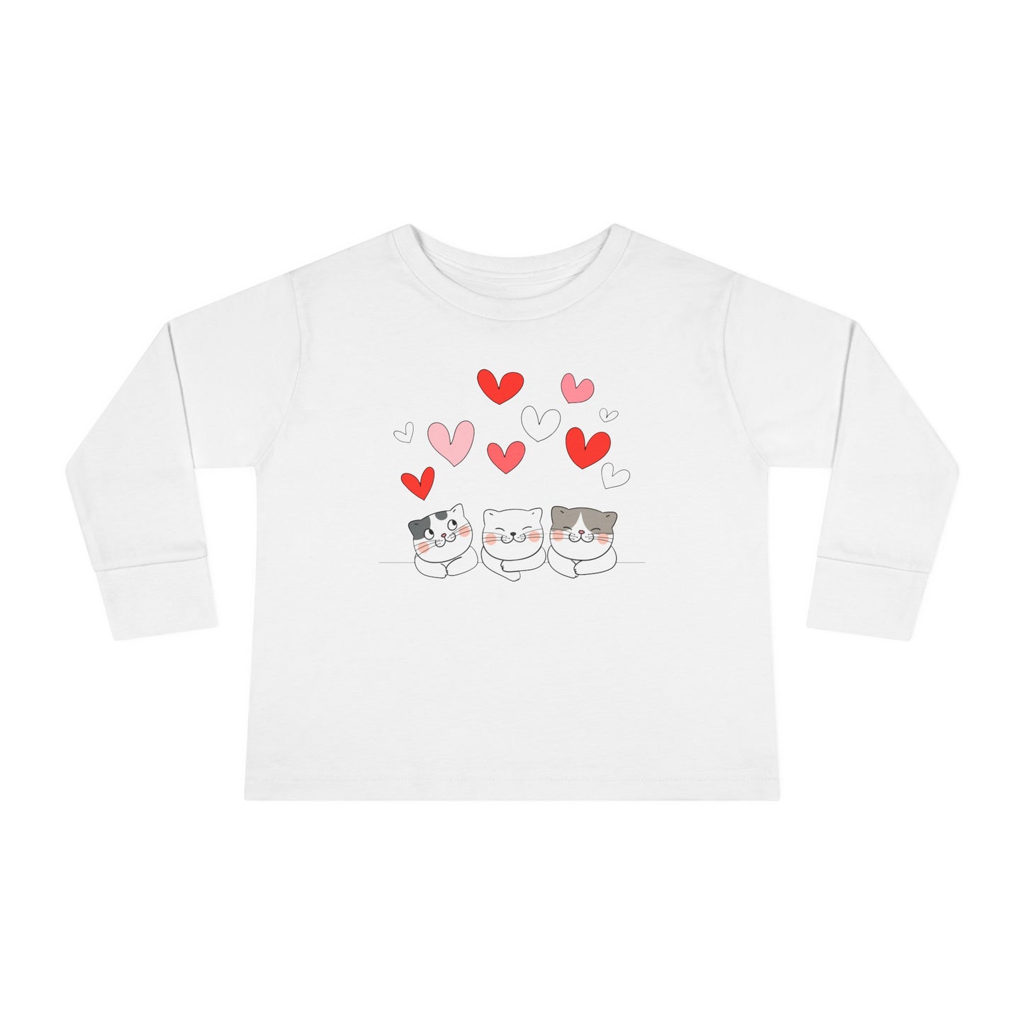 Three Cute Cats - Hearts - Toddler Long Sleeve Tee