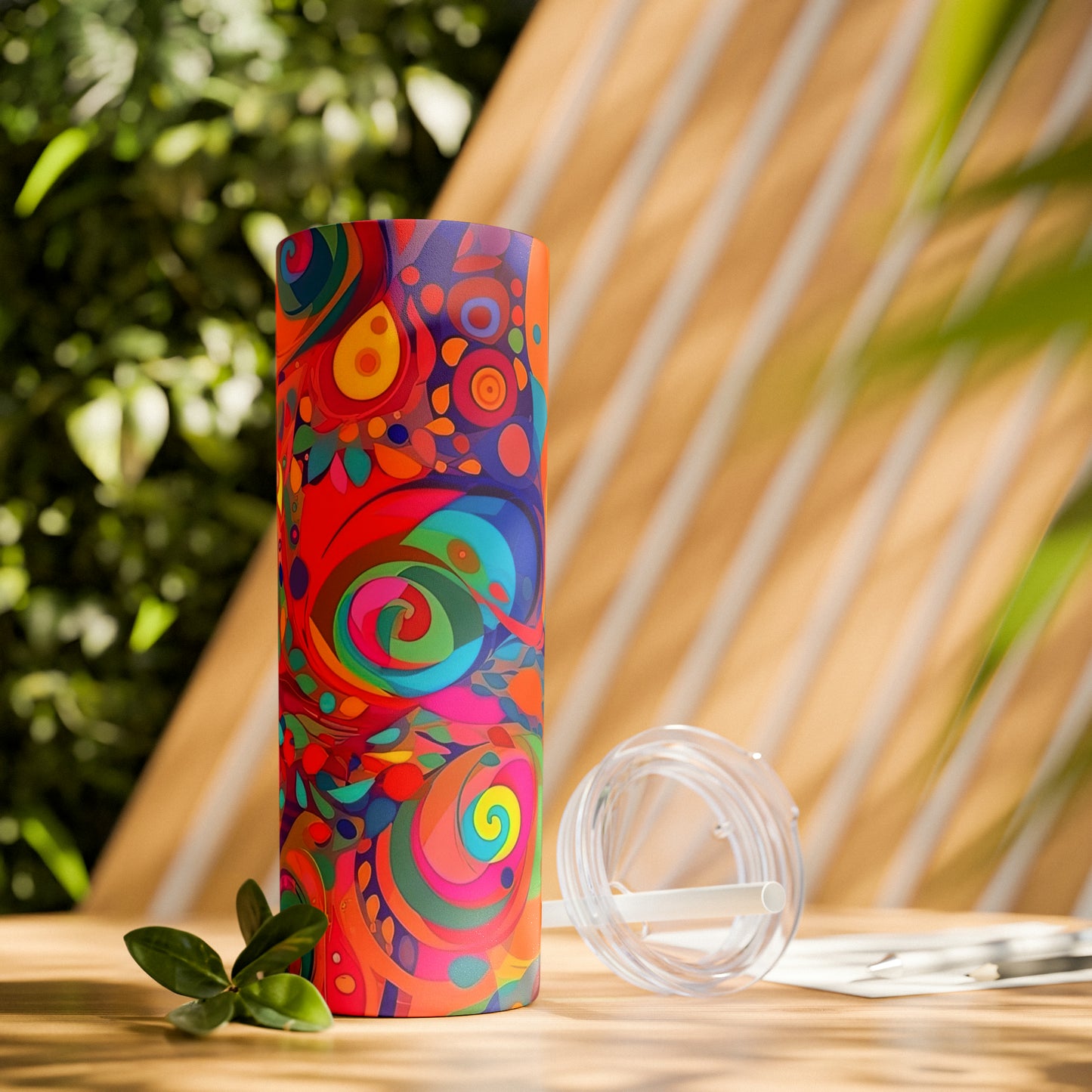 Vibrant Multicolor Abstract 9 - Skinny Tumbler with Straw, 20oz - Stainless Steel