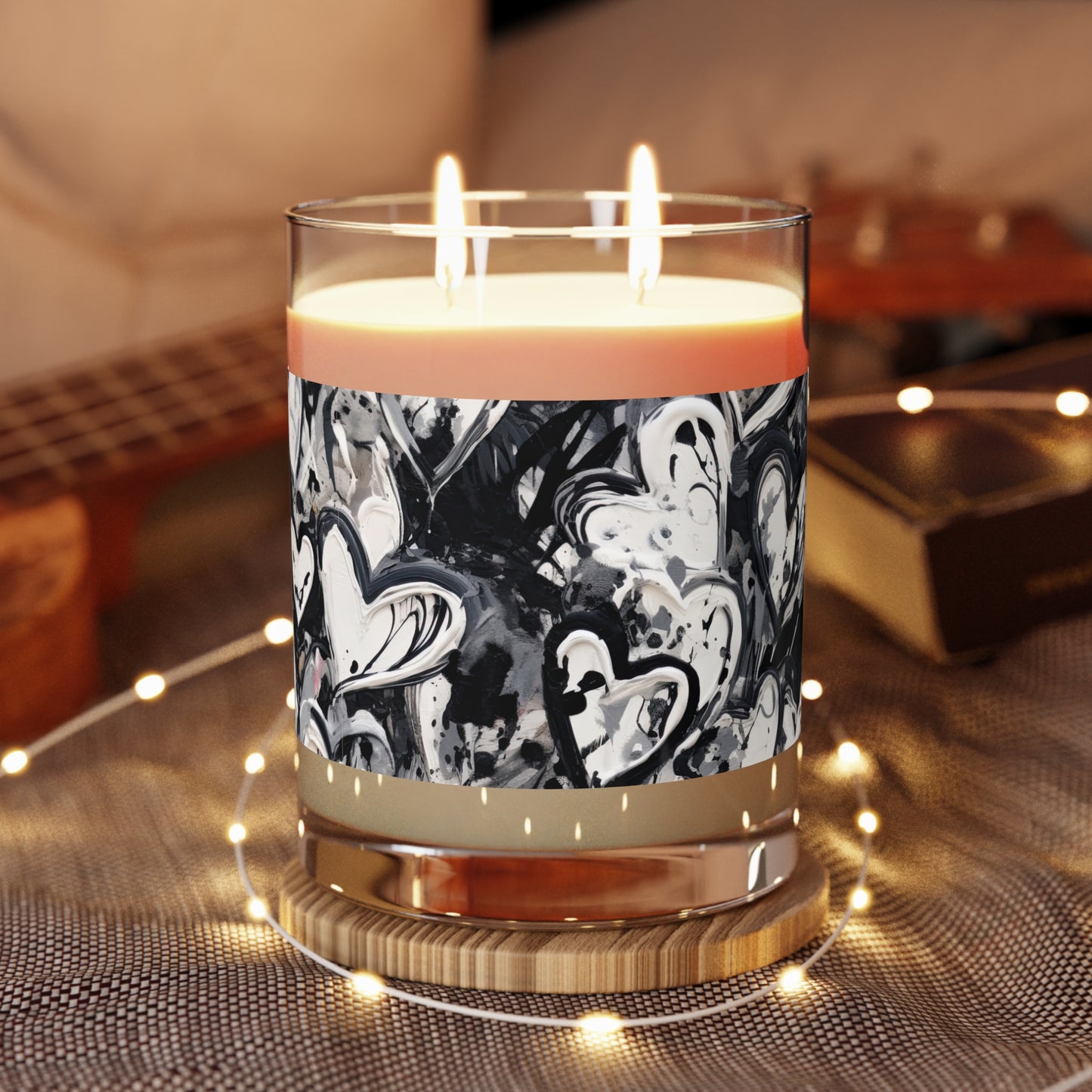 Black and White Painted Hearts - Scented Candle - 11oz