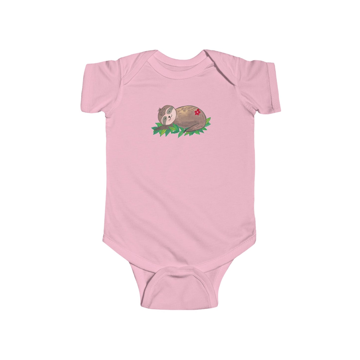 Cute Sloth Resting on Leaves - Infant Fine Jersey Bodysuit