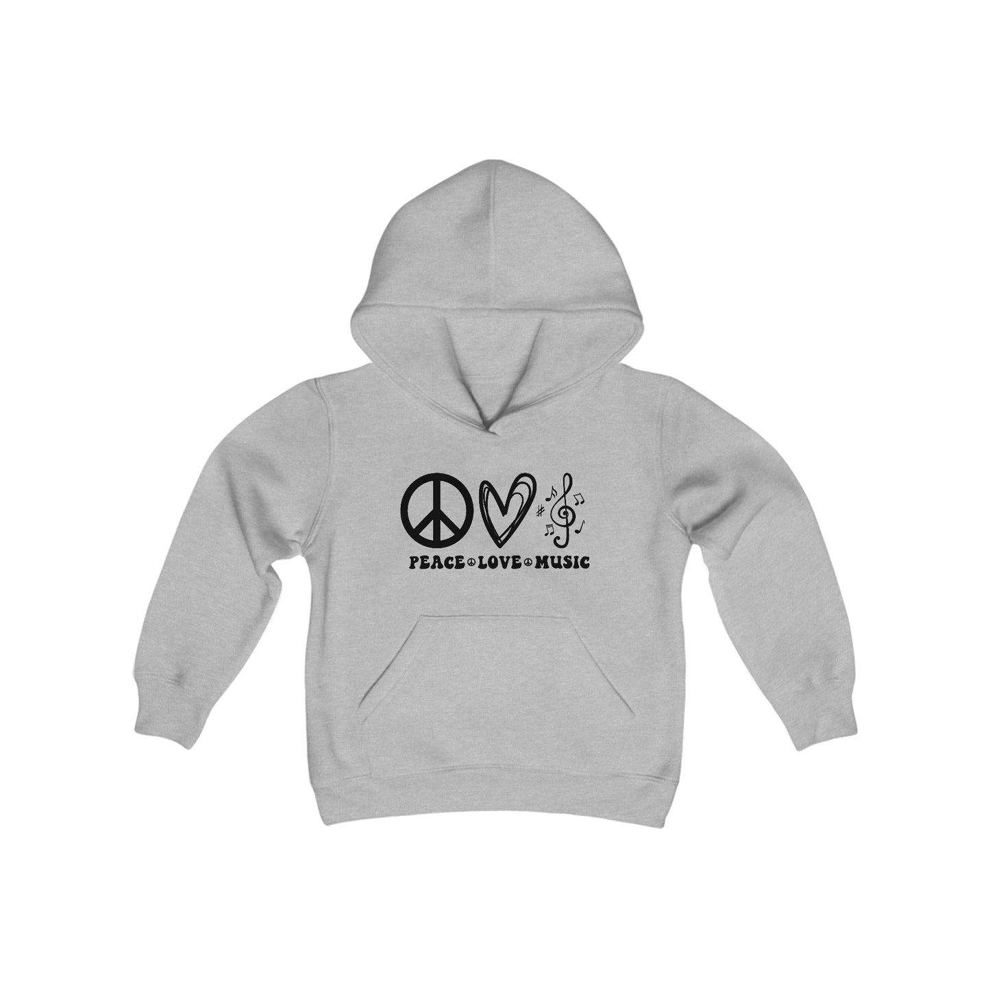 Peace - Love - Music - Music Lovers - Musicians - Youth Heavy Blend Hooded Sweatshirt