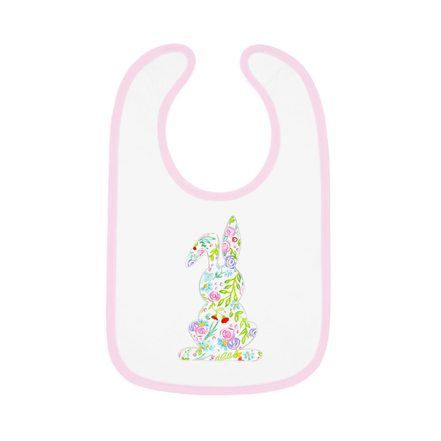 Watercolor Floral Bunny - Baby Contrast Trim Jersey Bib