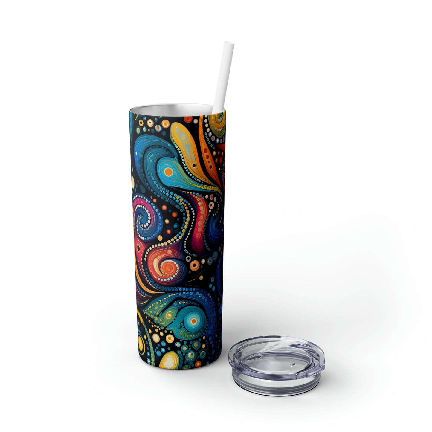 Colorful Psychedelic Swirls 1.8 - Skinny Tumbler with Straw, 20oz - Stainless Steel