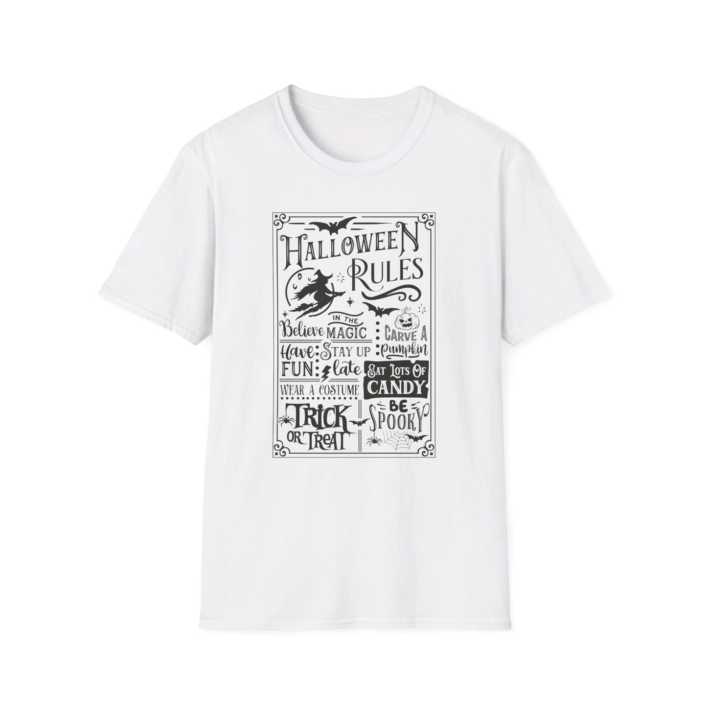 Halloween Rules - Vintage - Magic - Witch - Candy - Skull - Cat - Bat - Trick or Treat - Unisex Softstyle T-Shirt