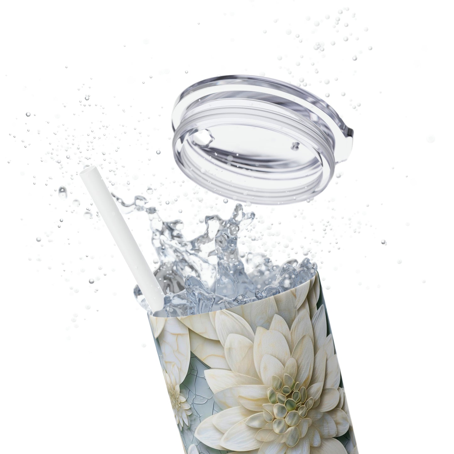 Mosaic White Lotus 7 - Skinny Tumbler with Straw, 20oz - Stainless Steel