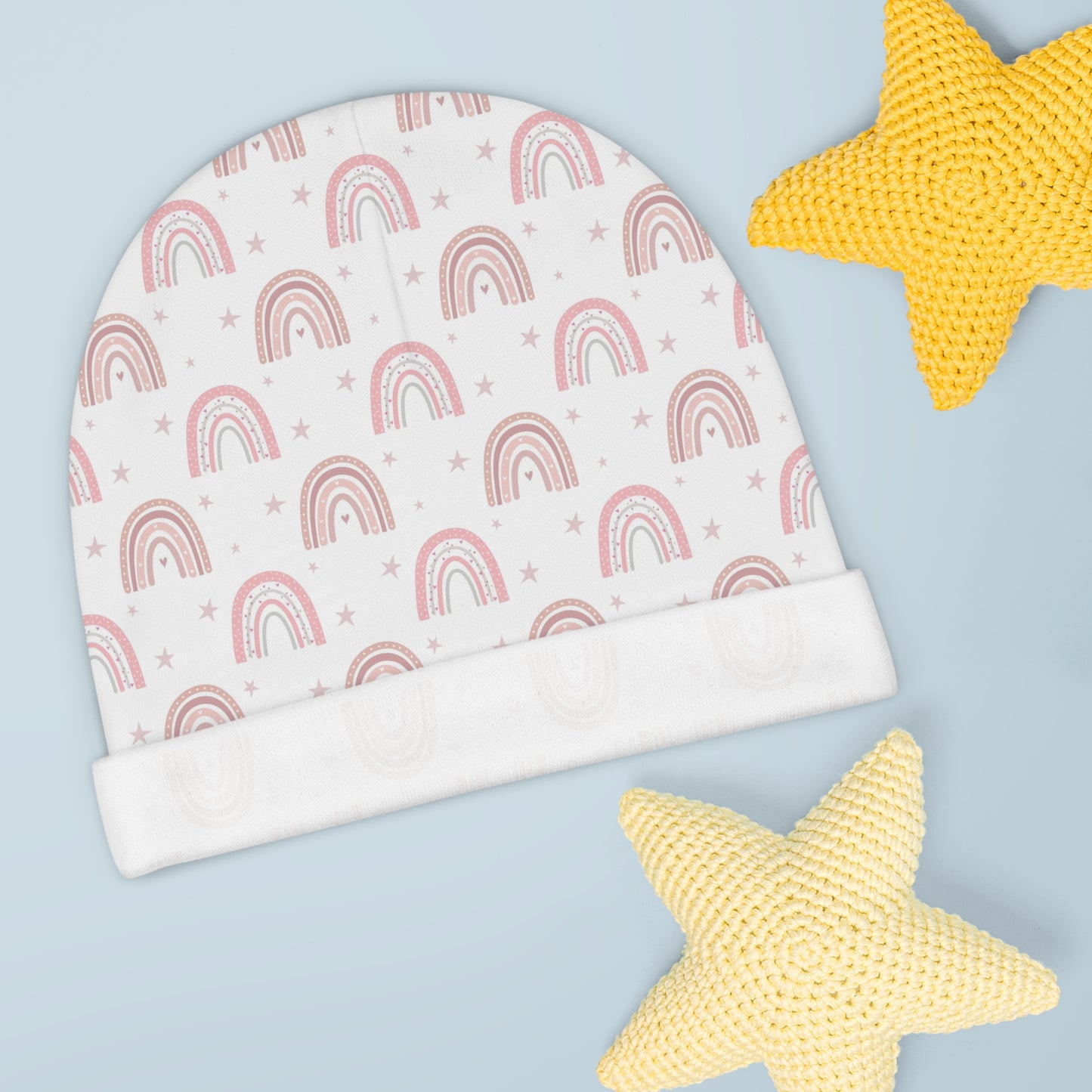 White with Pink Boho Rainbows - Super Cute - Baby Beanie
