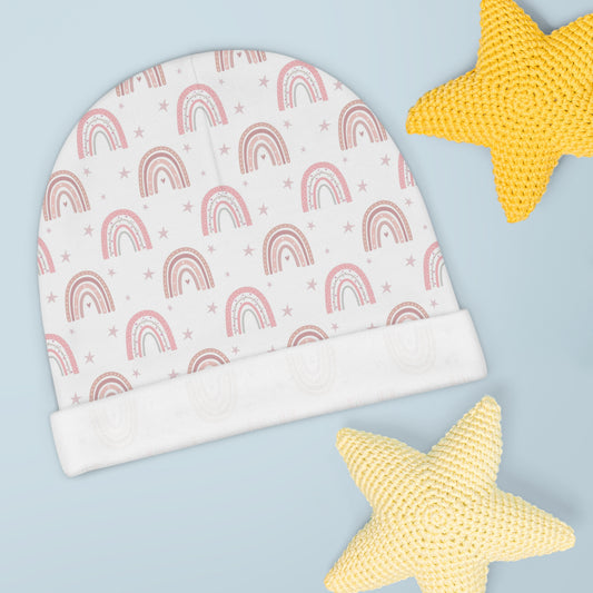 White with Pink Boho Rainbows - Super Cute - Baby Beanie