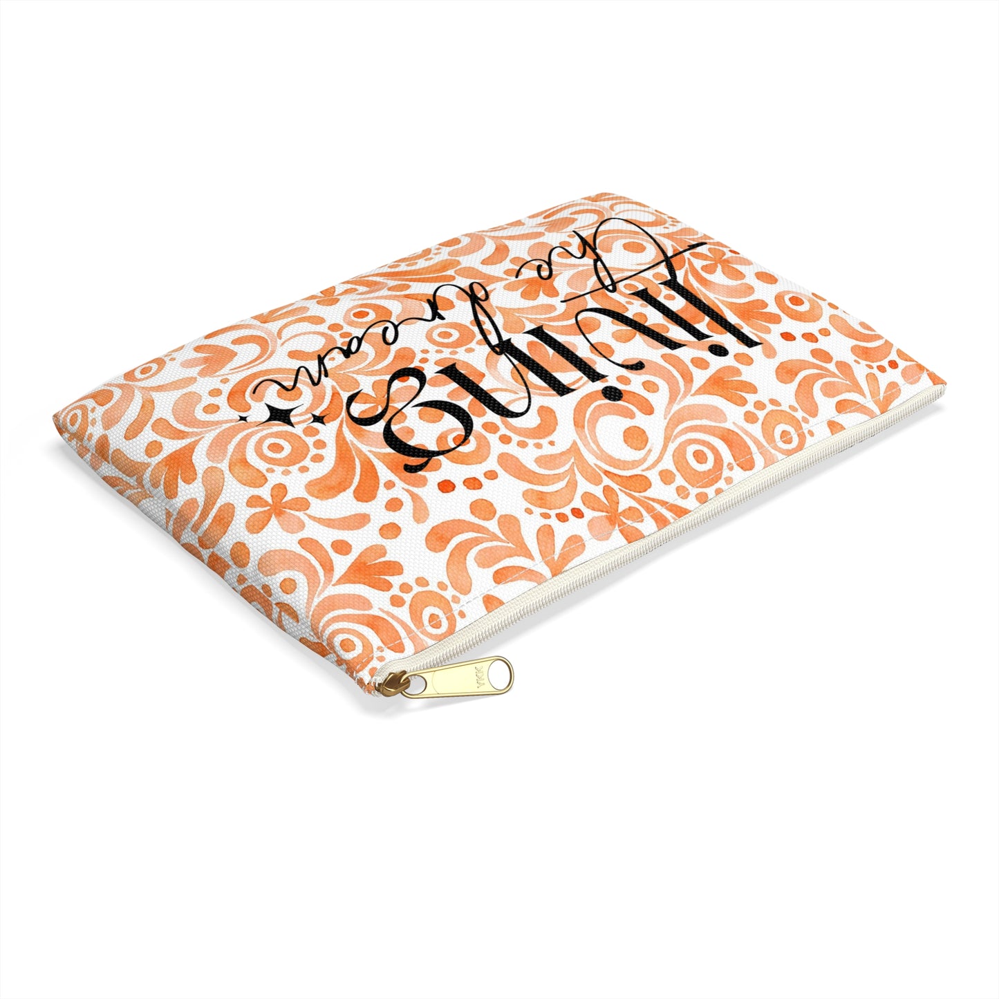Orange Doodles Swirls - Living the Dream - Inspirational - Accessory Pouch / Makeup Case / Travel Pouch / Pencil case / Art Case