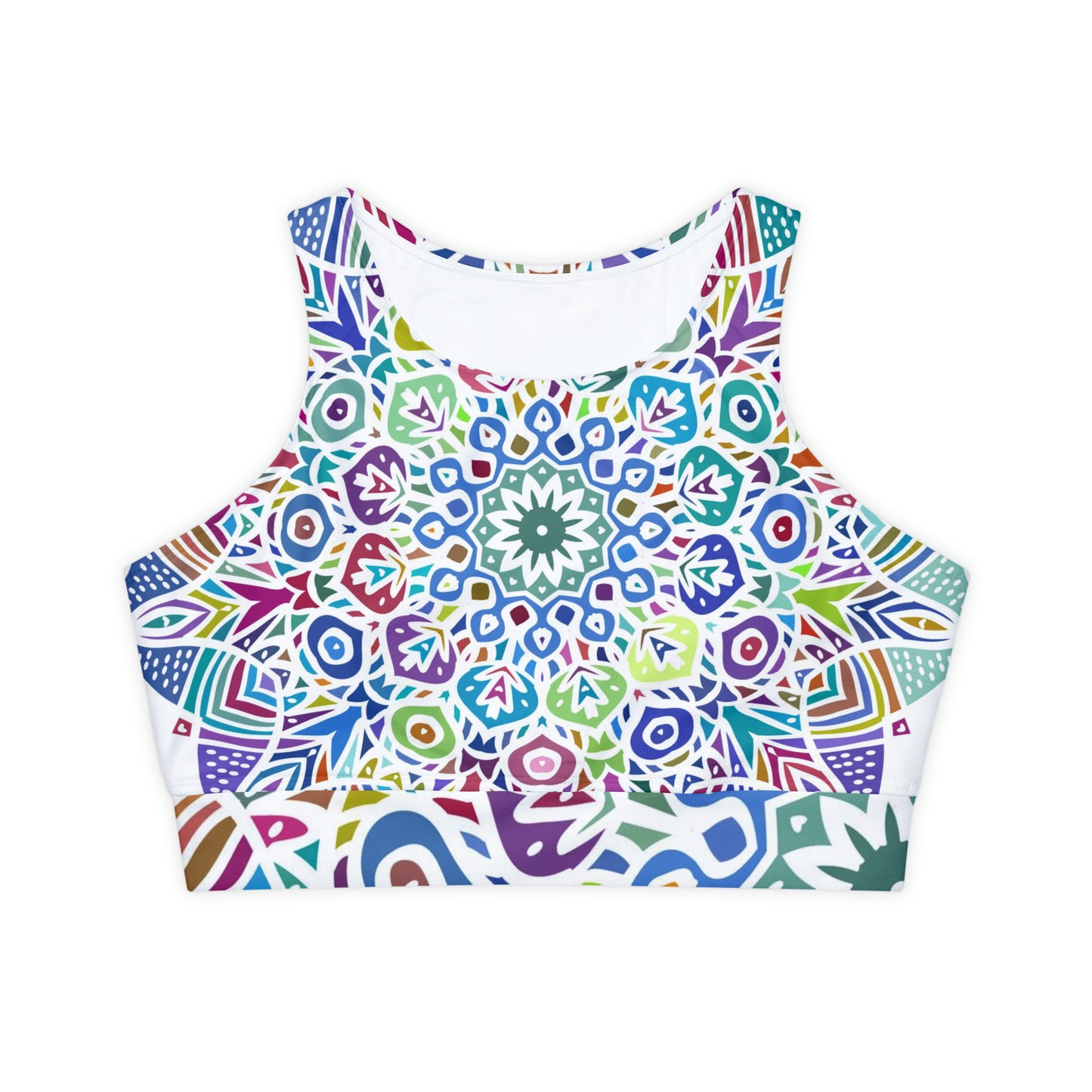 Fully Lined, Padded Sports Bra - Rainbow Mandala