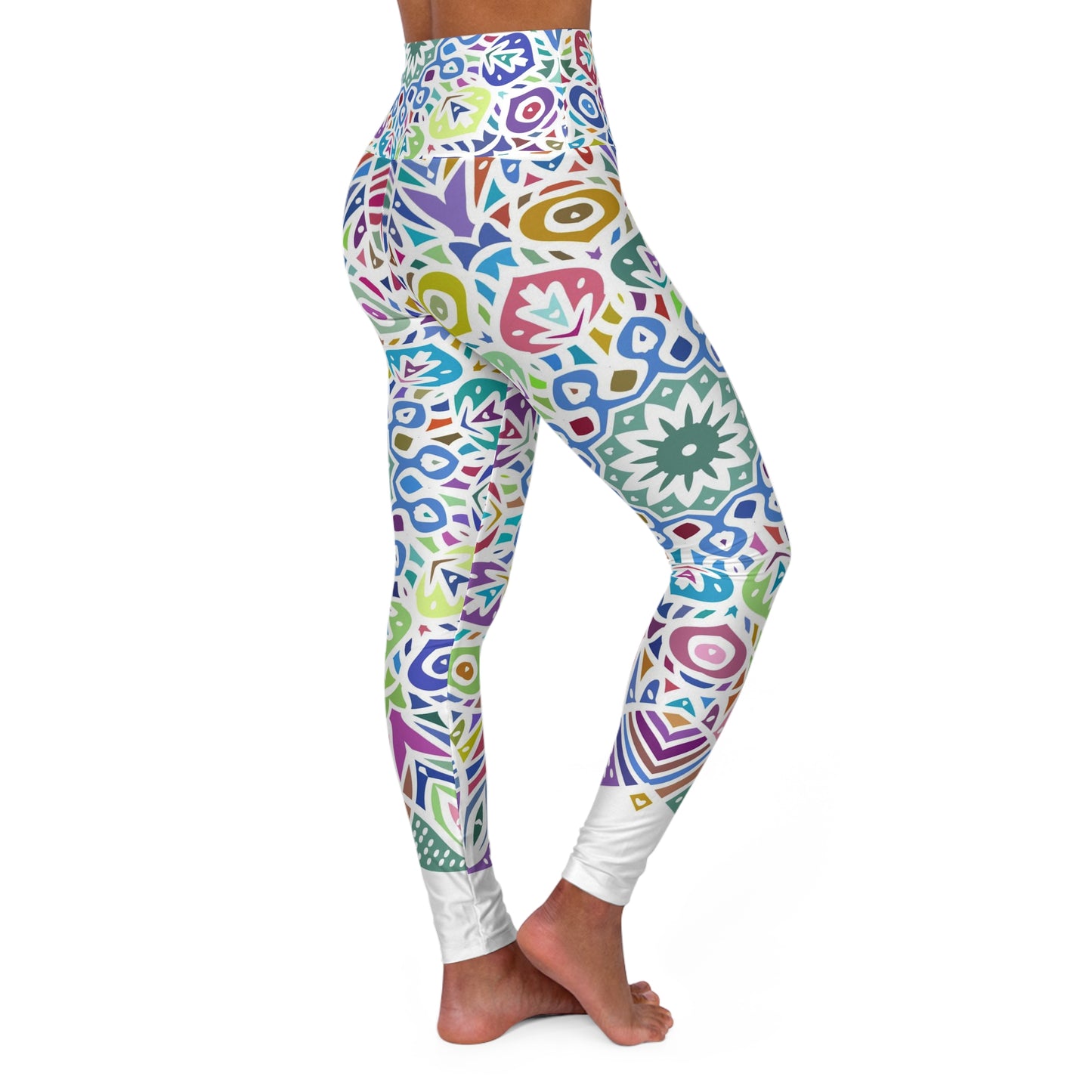 High Waisted Yoga Leggings - Rainbow Mandala