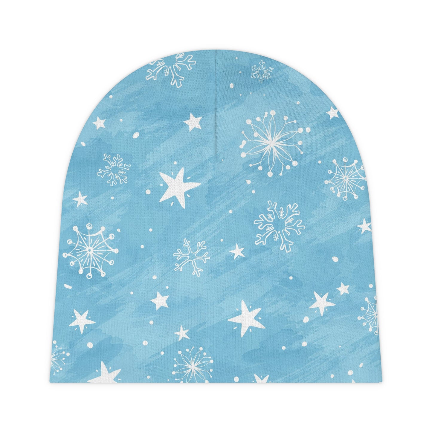 Blue with White Snowflakes and Stars - Super Cute - Baby Beanie