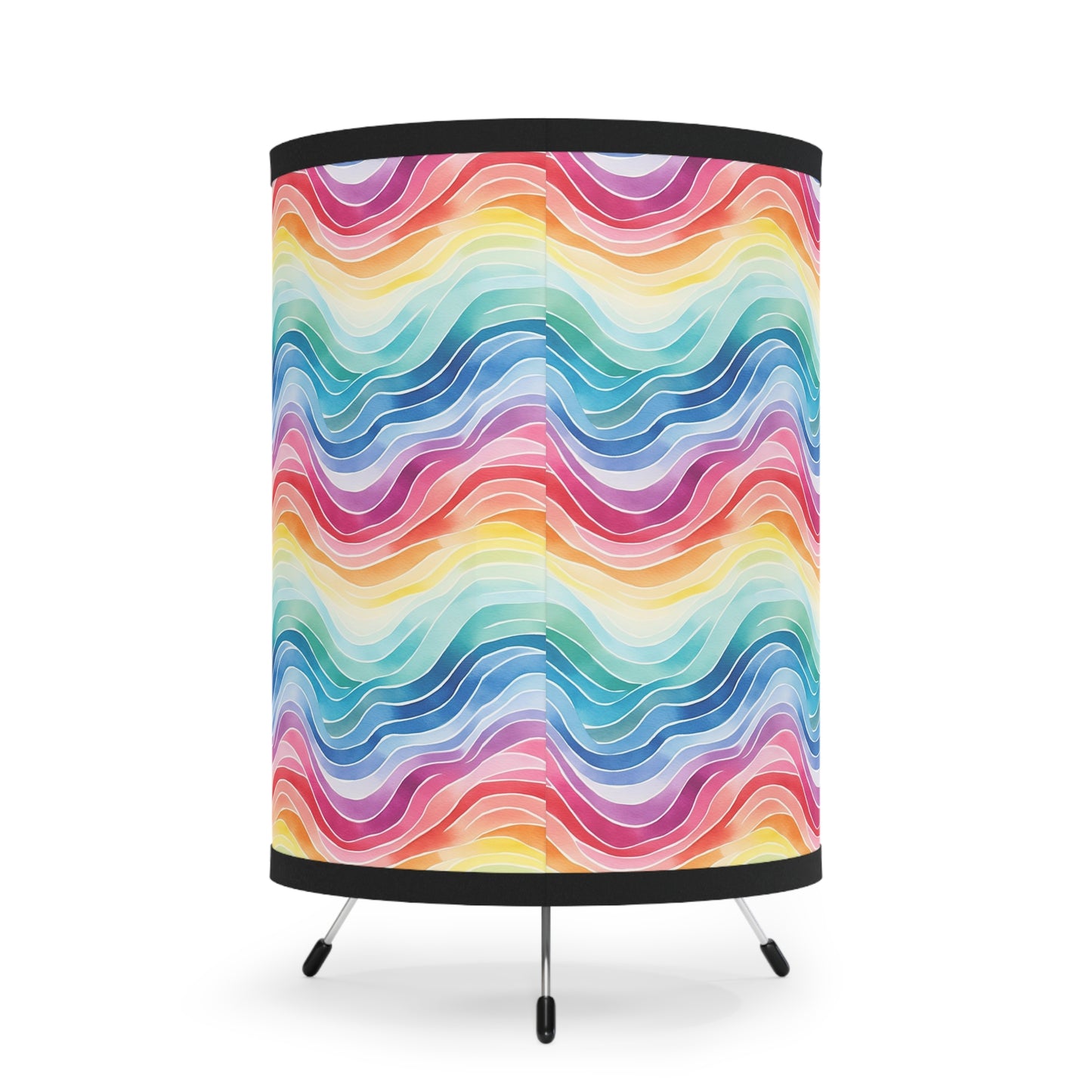 Rainbow Watercolor Waves - Tripod Lamp with High-Res Printed Shade, US\CA plug