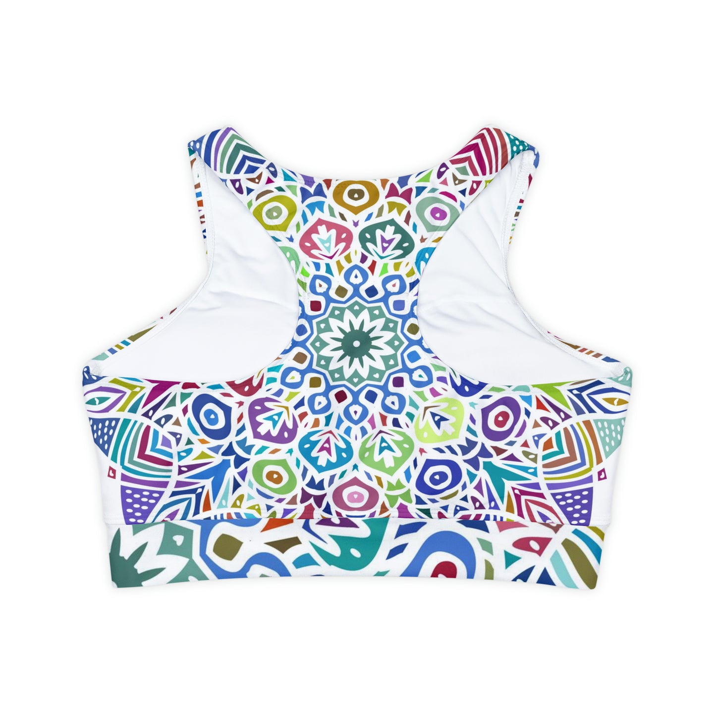 Fully Lined, Padded Sports Bra - Rainbow Mandala