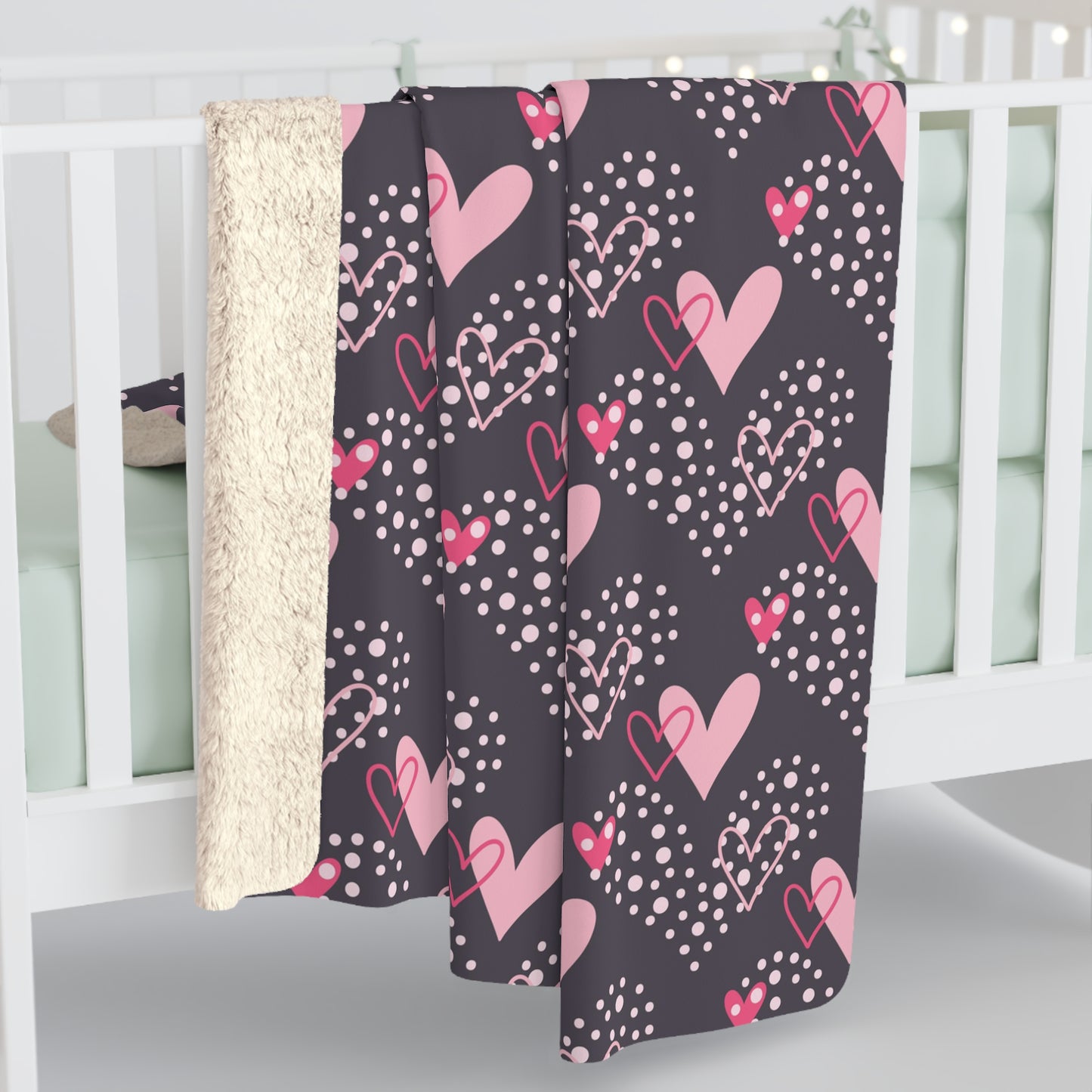 Black with Pink Hearts 6 - Beautiful, Shabby Chic, Boho, Fun - Sherpa Fleece Blanket