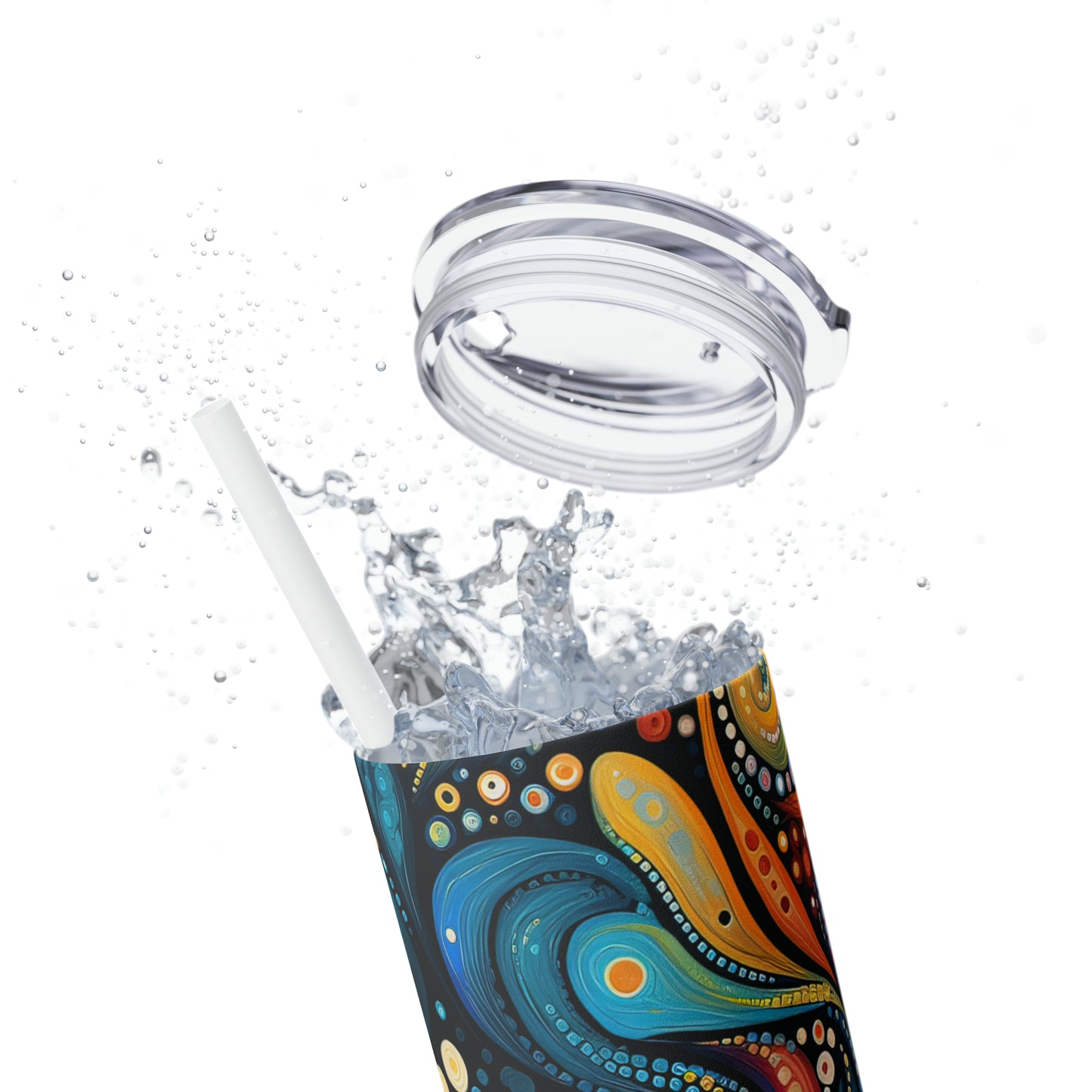 Colorful Psychedelic Swirls 1.8 - Skinny Tumbler with Straw, 20oz - Stainless Steel