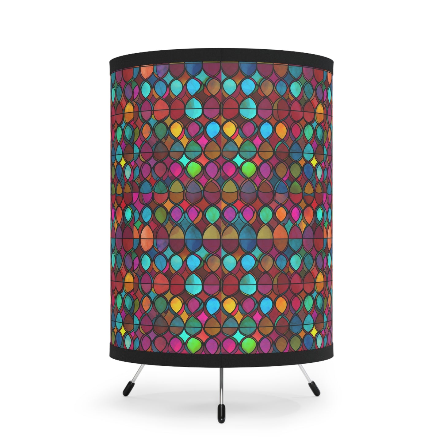 Stained Glass Mosaic Print - Tripod Lamp with High-Res Printed Shade, US\CA plug