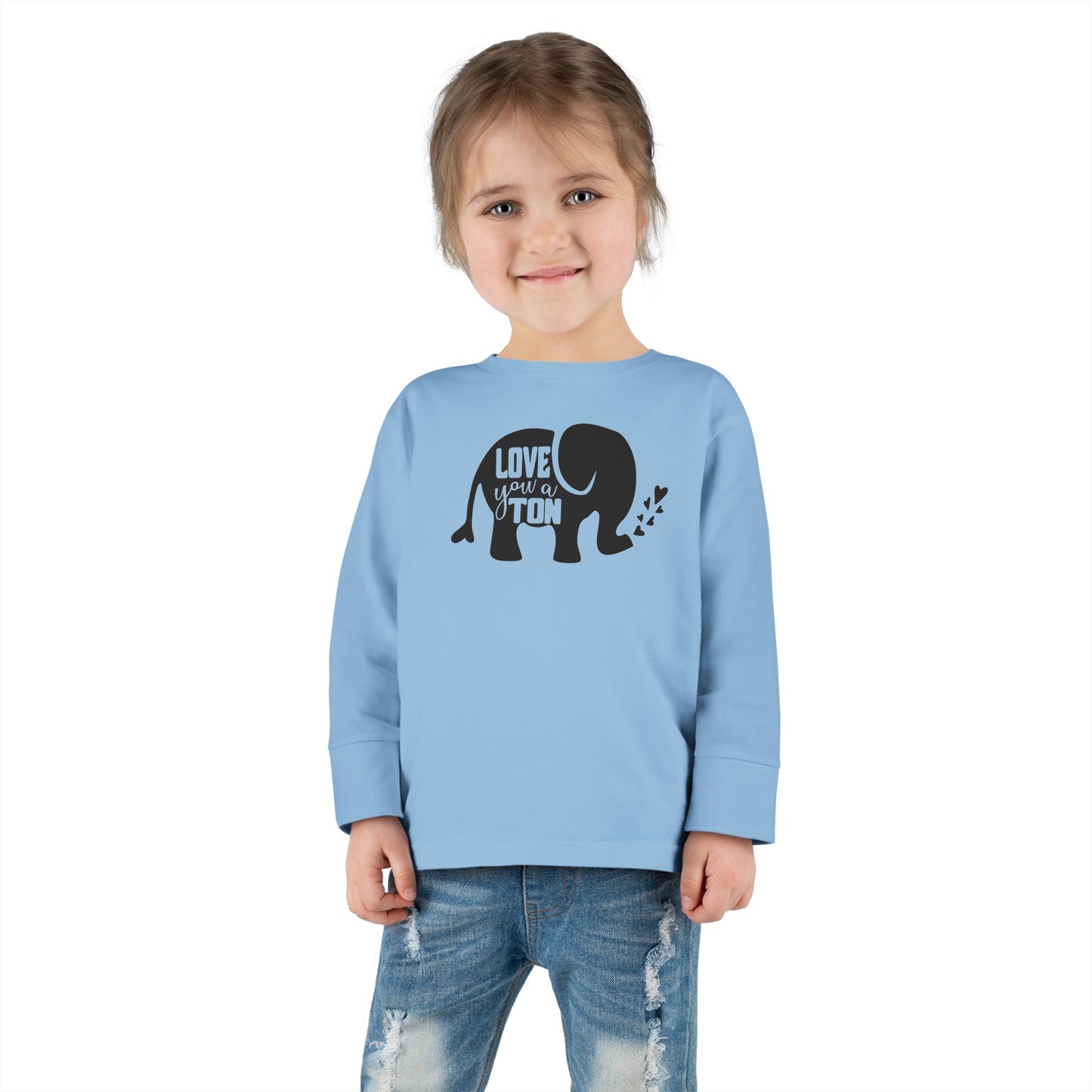Love You a Ton - Cute Elephant - Hearts - Toddler Long Sleeve Tee