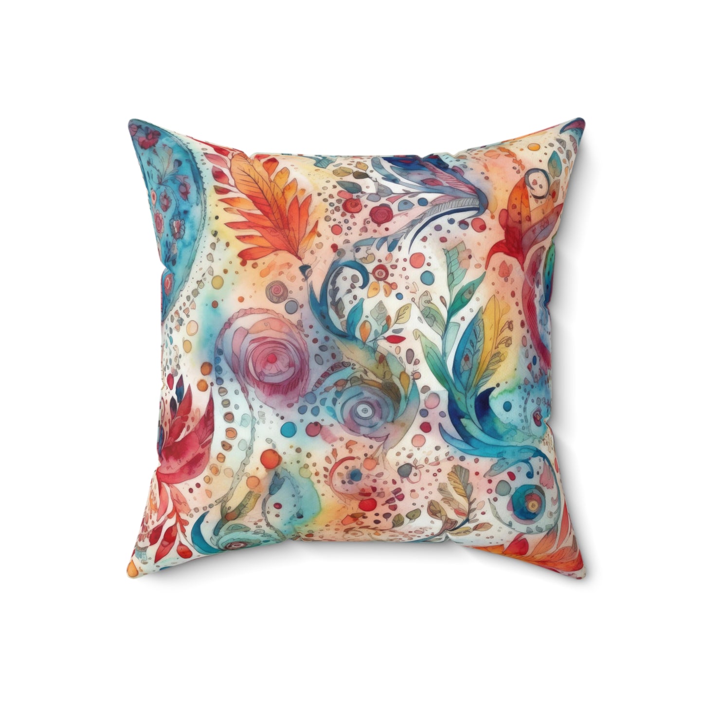 Watercolor Multicolor Paisleys 4 - Beautiful, Shabby Chic, Boho, Fun - Faux Suede Square Pillow