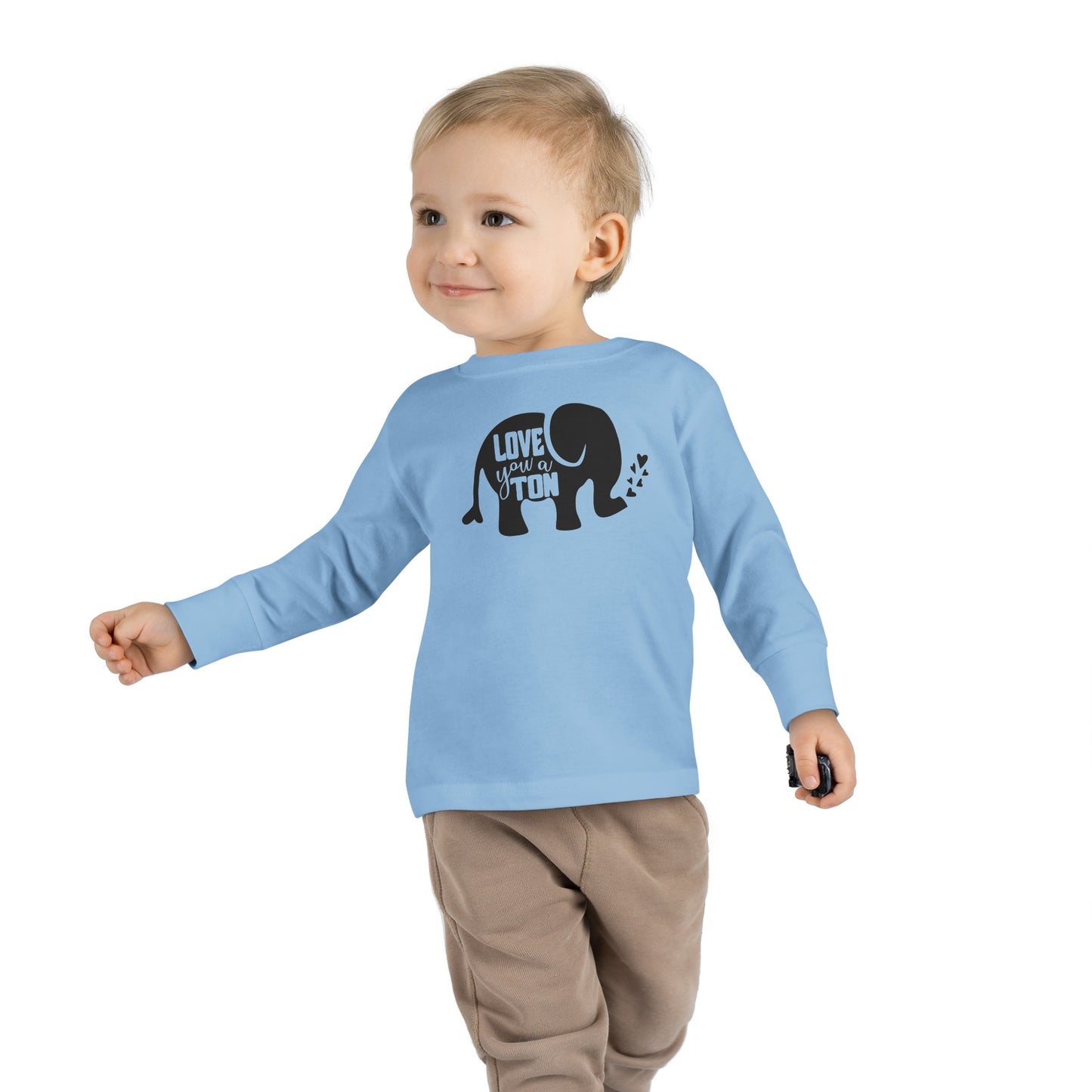 Love You a Ton - Cute Elephant - Hearts - Toddler Long Sleeve Tee