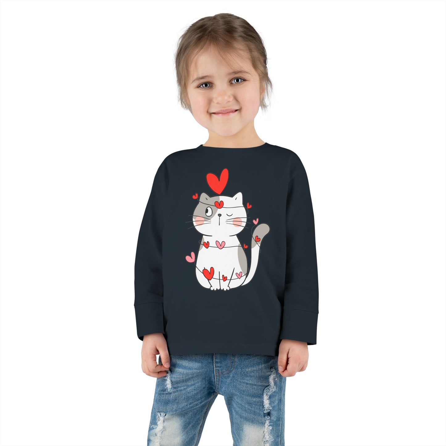 Cute Cat - String of Hearts - Toddler Long Sleeve Tee