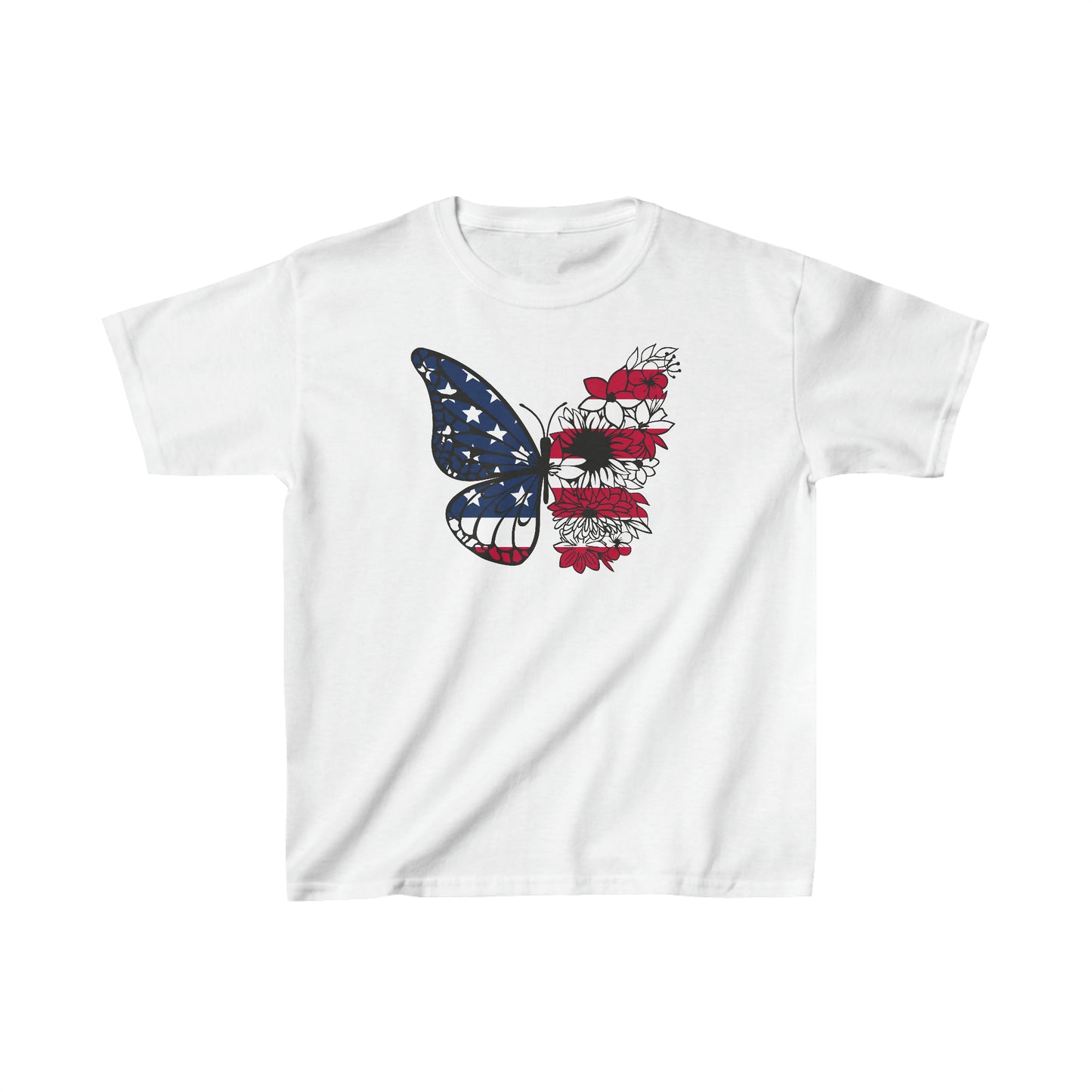 Butterfly American Flag - 4th of July - Independence Day - Kids Heavy Cotton Tee