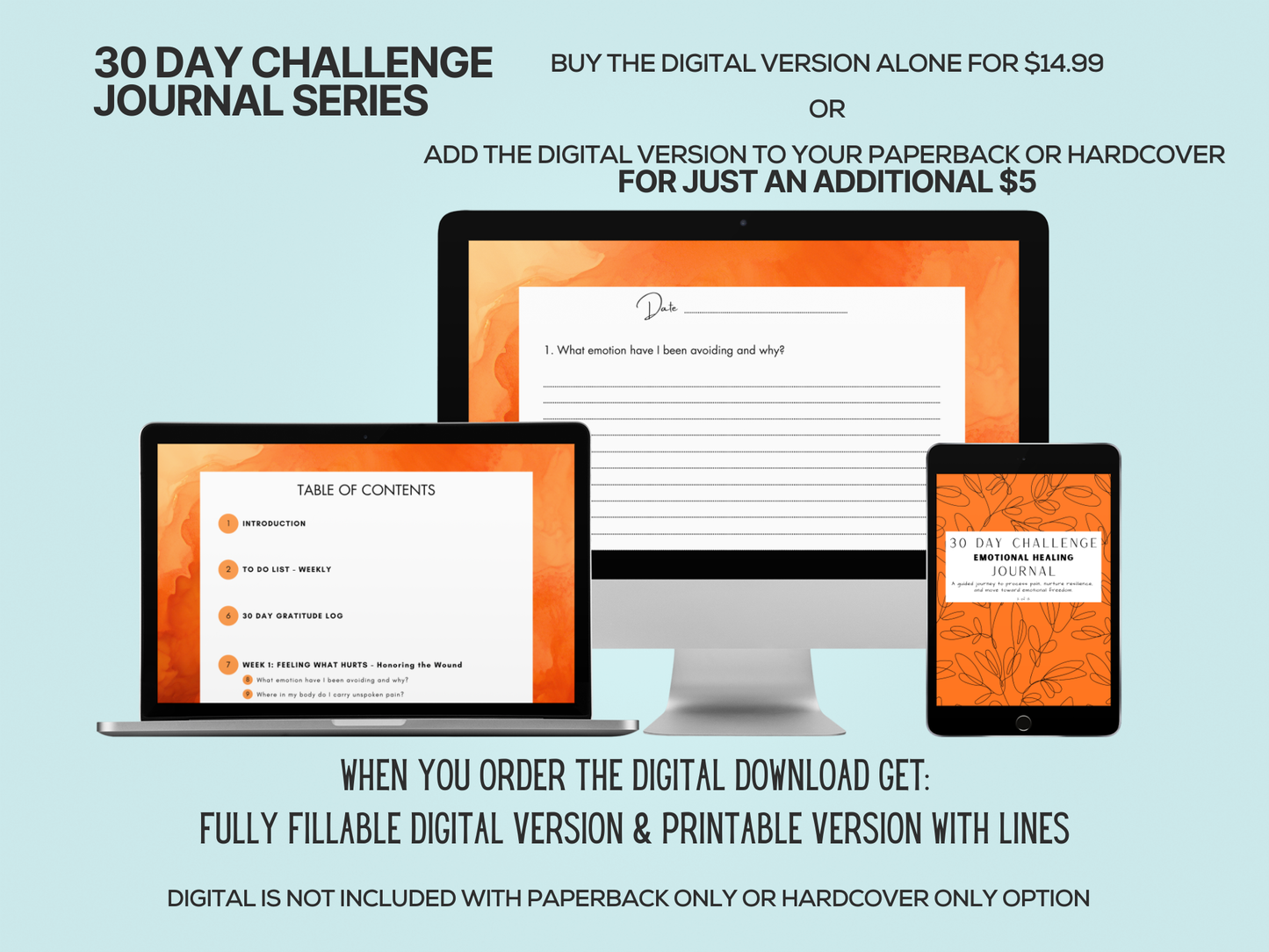 30 Days of Emotional Healing - Journal - Single Journal + Digital Bundle