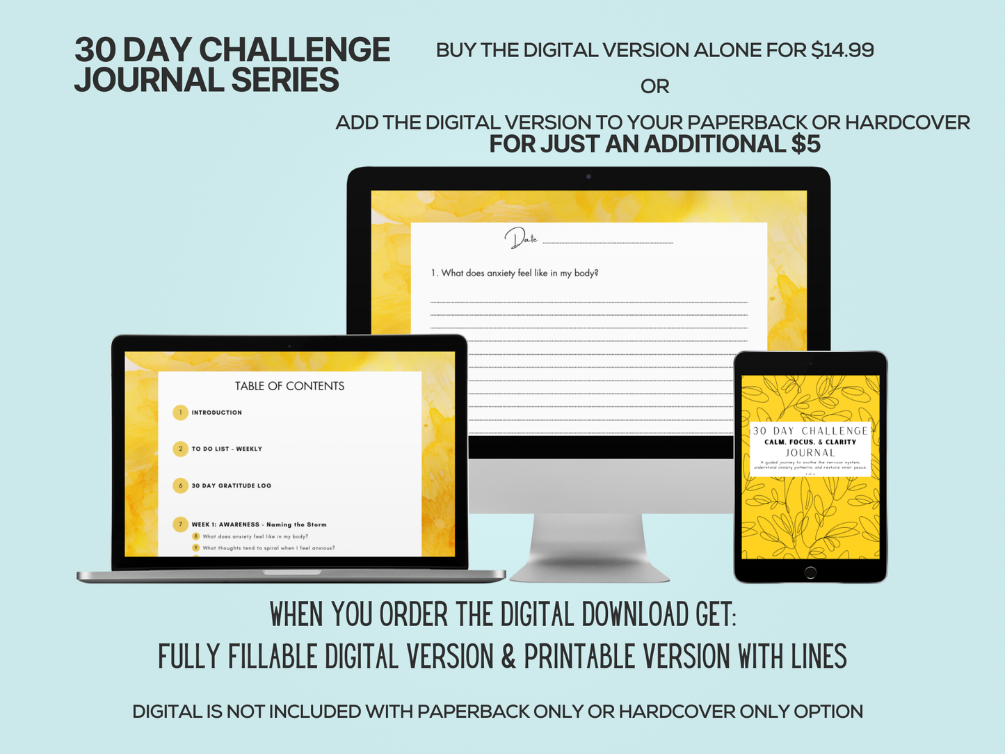 30 Days of Calm, Focus, & Clarity - Journal - Single Journal + Digital Bundle