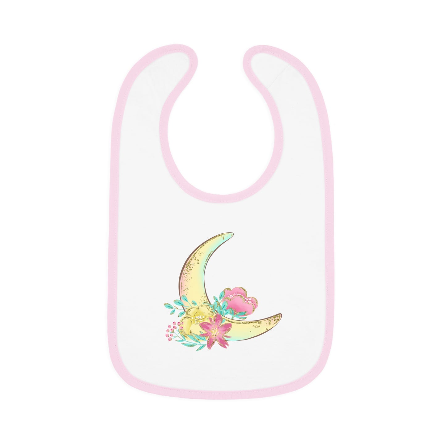 Flowers and Moon - Baby Contrast Trim Jersey Bib