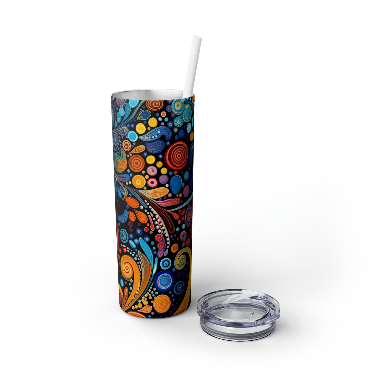 Colorful Psychedelic Swirls 1.4 - Skinny Tumbler with Straw, 20oz - Stainless Steel