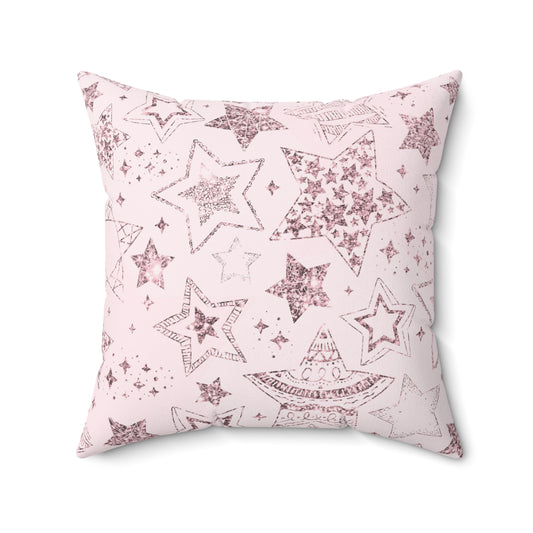 Cute Pink Sparkle Stars 34 - Faux Suede Square Pillow