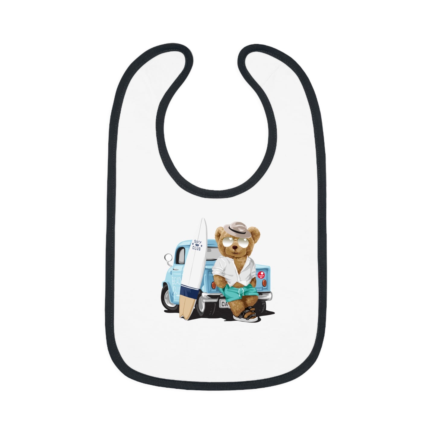 Surf Bear - Baby Contrast Trim Jersey Bib