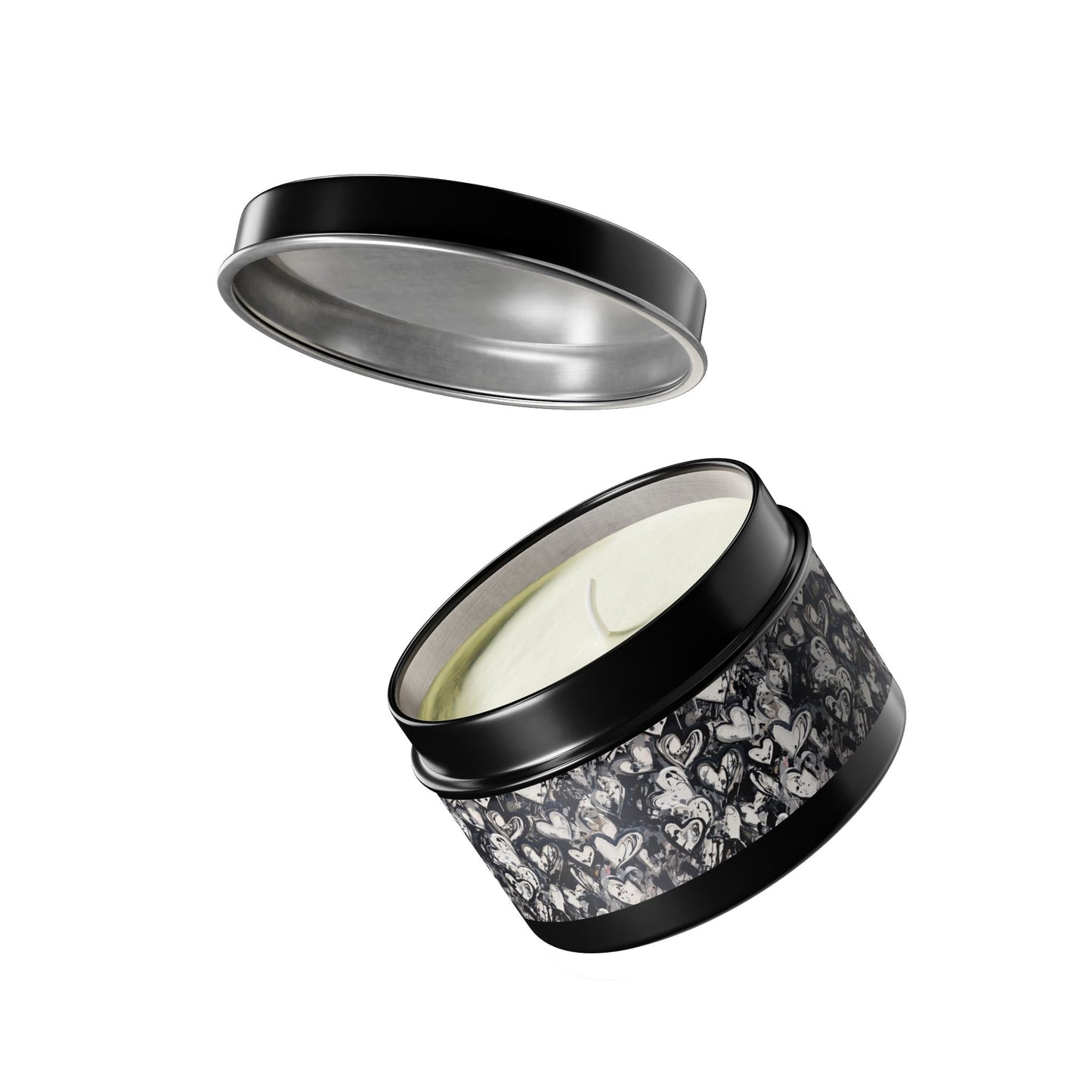 Black and White Painted Hearts - Scented Tin Candle