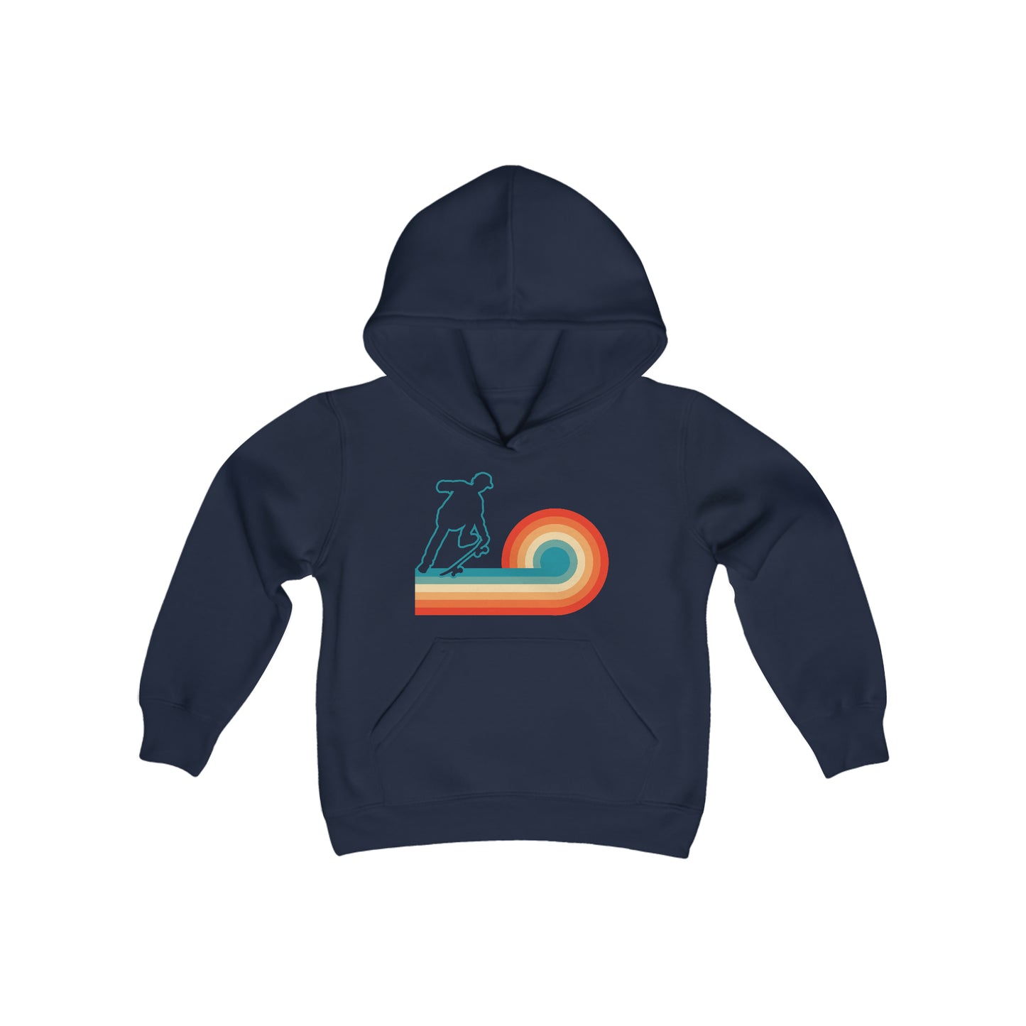 Skateboarding outline Silhouette - Retro wave - Old School - Youth Heavy Blend Hooded Sweatshirt