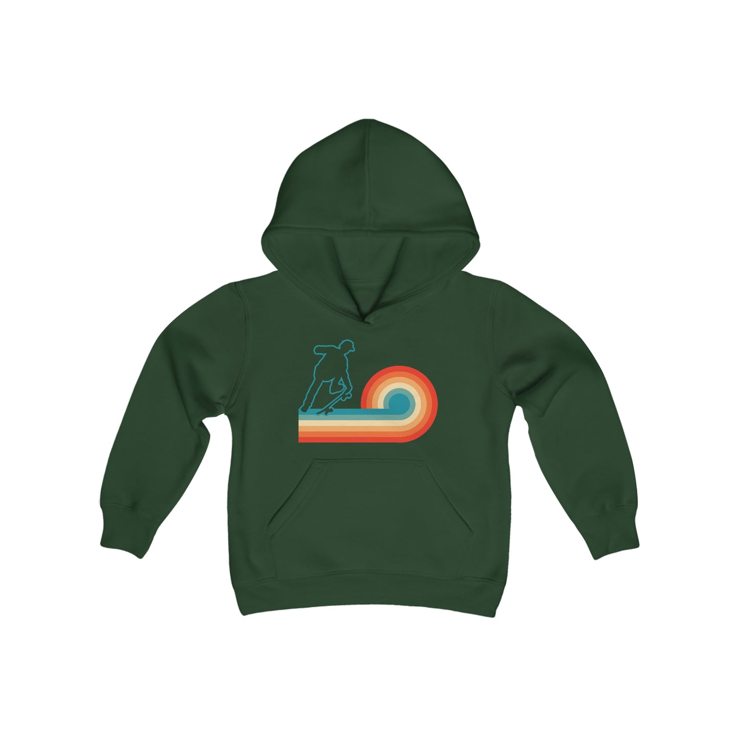 Skateboarding outline Silhouette - Retro wave - Old School - Youth Heavy Blend Hooded Sweatshirt