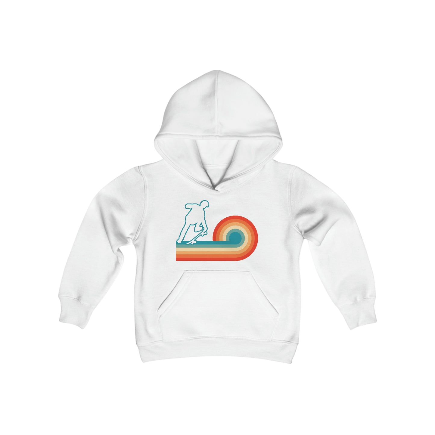 Skateboarding outline Silhouette - Retro wave - Old School - Youth Heavy Blend Hooded Sweatshirt