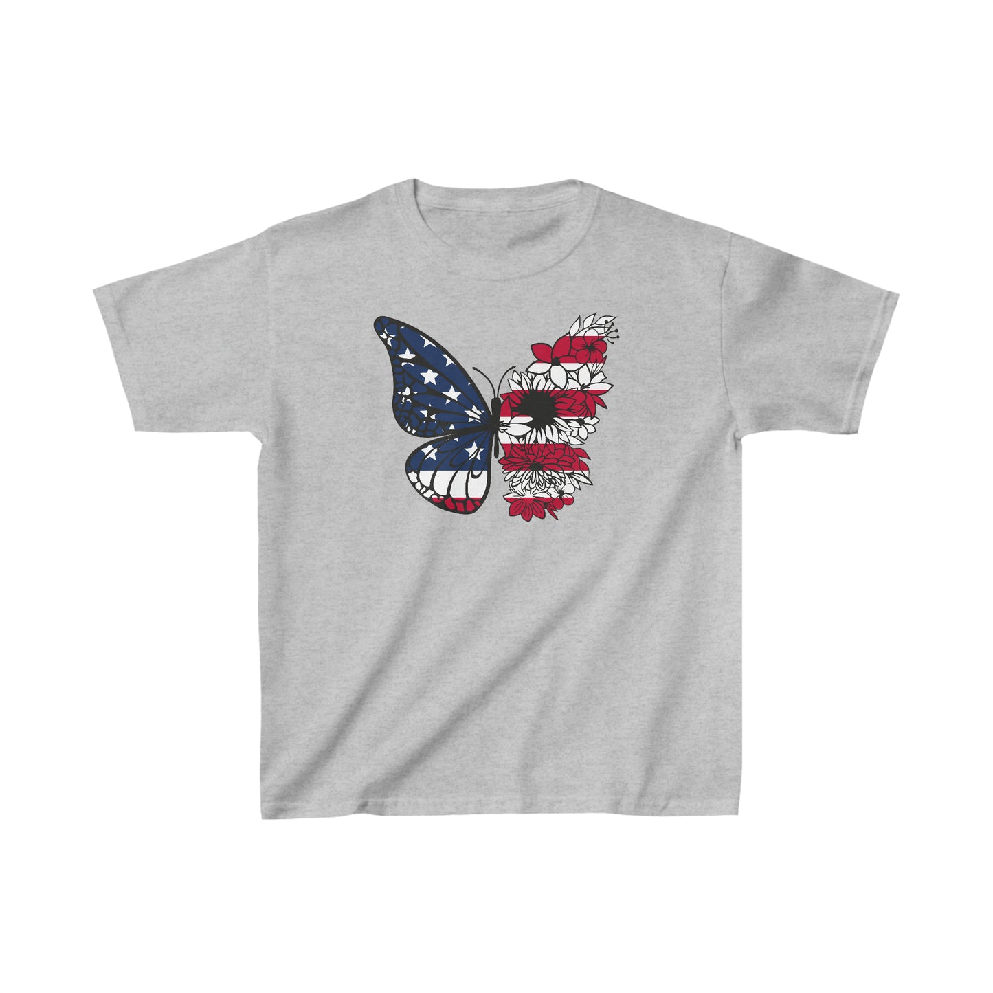 Butterfly American Flag - 4th of July - Independence Day - Kids Heavy Cotton Tee