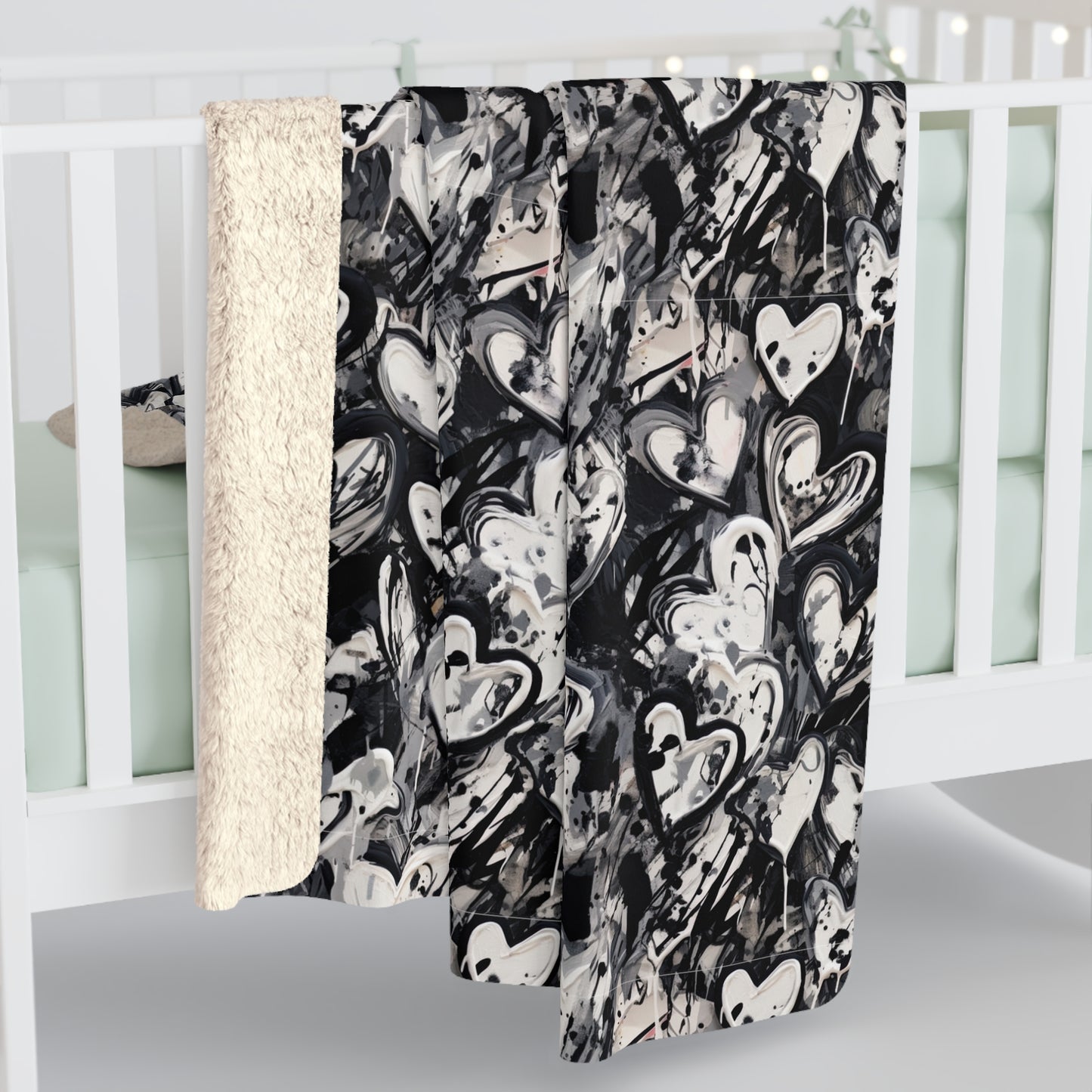 Beautiful, Cozy, Soft - Amazing - Black and White Painted Hearts 23 - Sherpa Fleece Blanket