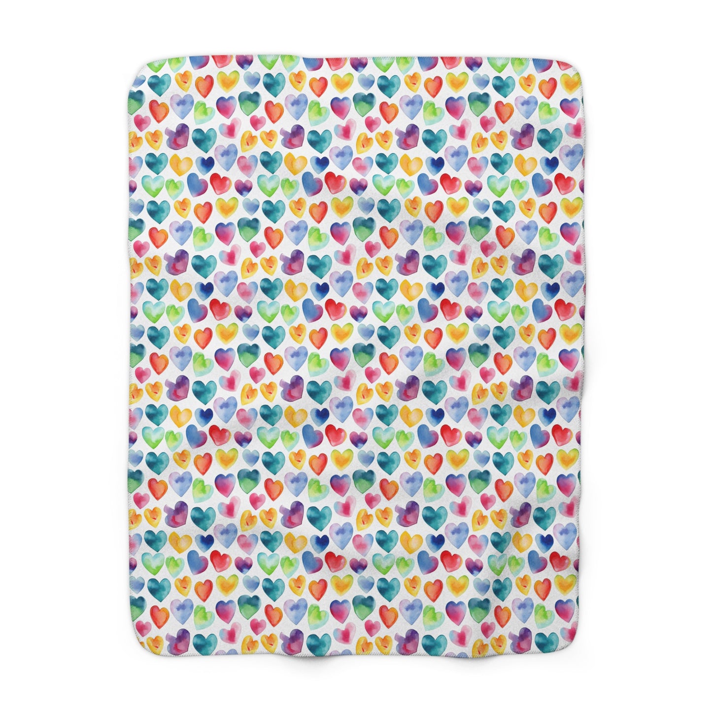 Watercolor Hearts - Rainbow - Multi - Beautiful, Shabby Chic, Boho, Fun - Sherpa Fleece Blanket
