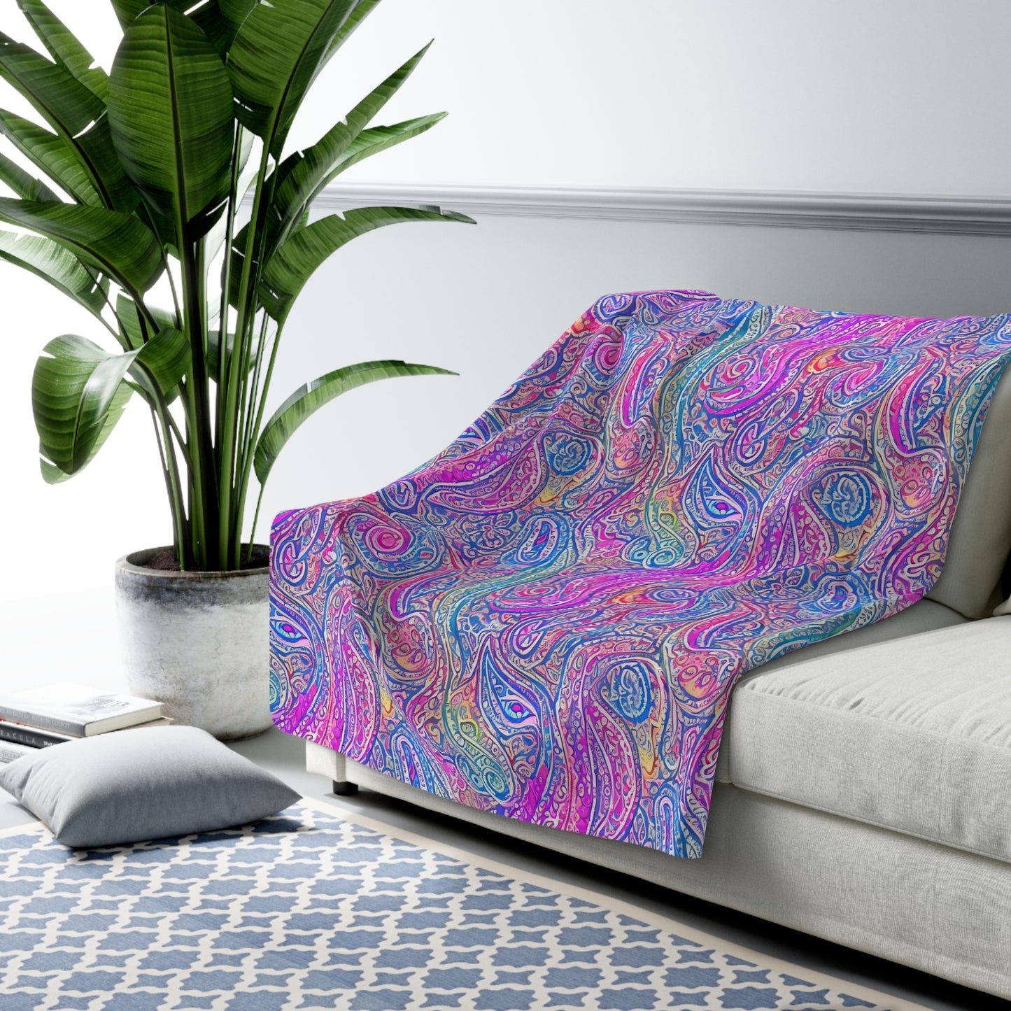 Beautiful, Cozy, Soft - Amazing - Multicolored Watercolor Paisley 1 - Sherpa Fleece Blanket