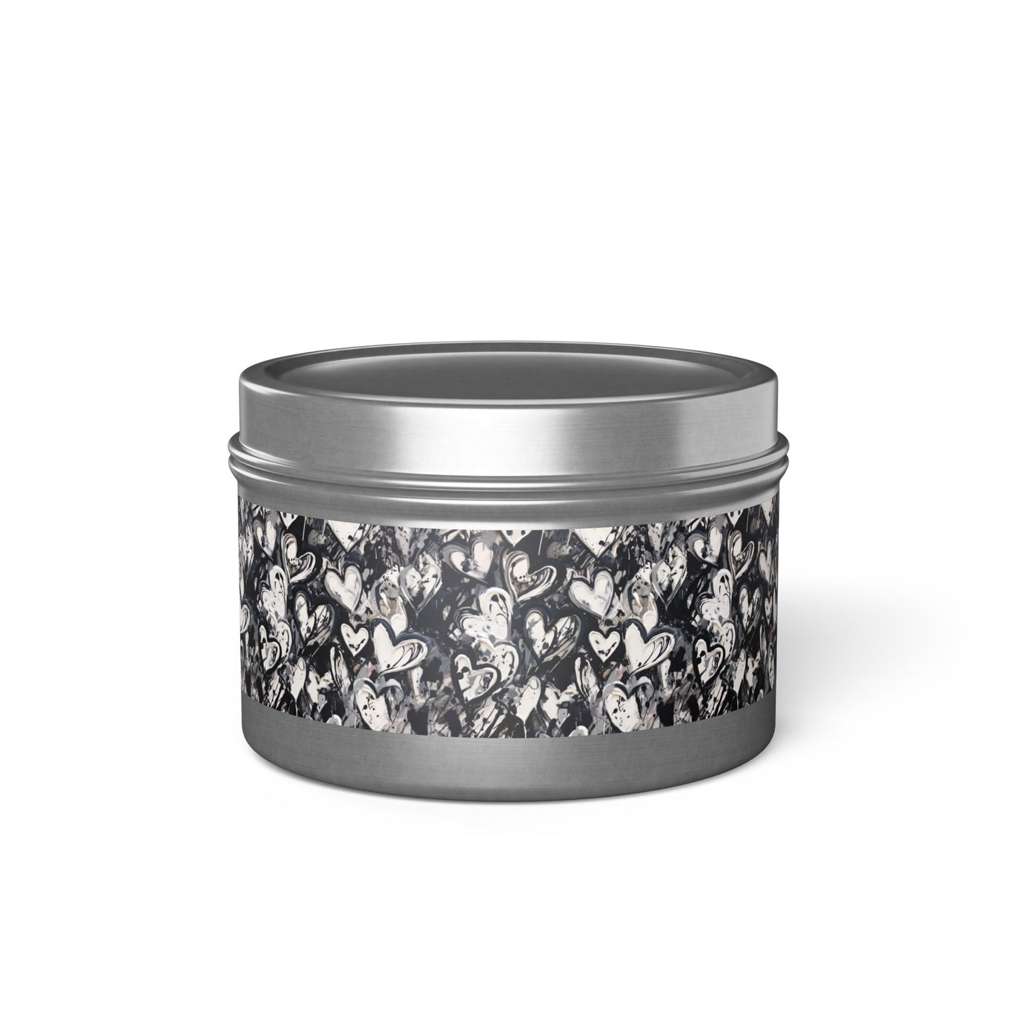 Black and White Painted Hearts - Scented Tin Candle