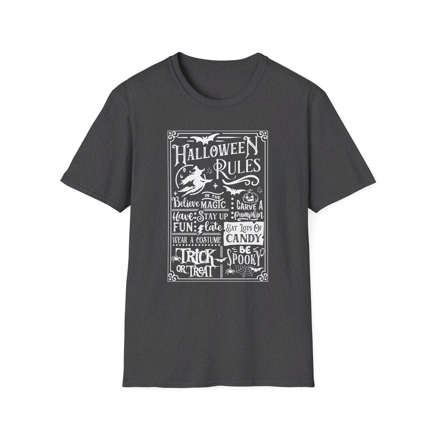 Halloween Rules - Vintage - Magic - Witch - Candy - Skull - Cat - Bat - Trick or Treat - Unisex Softstyle T-Shirt