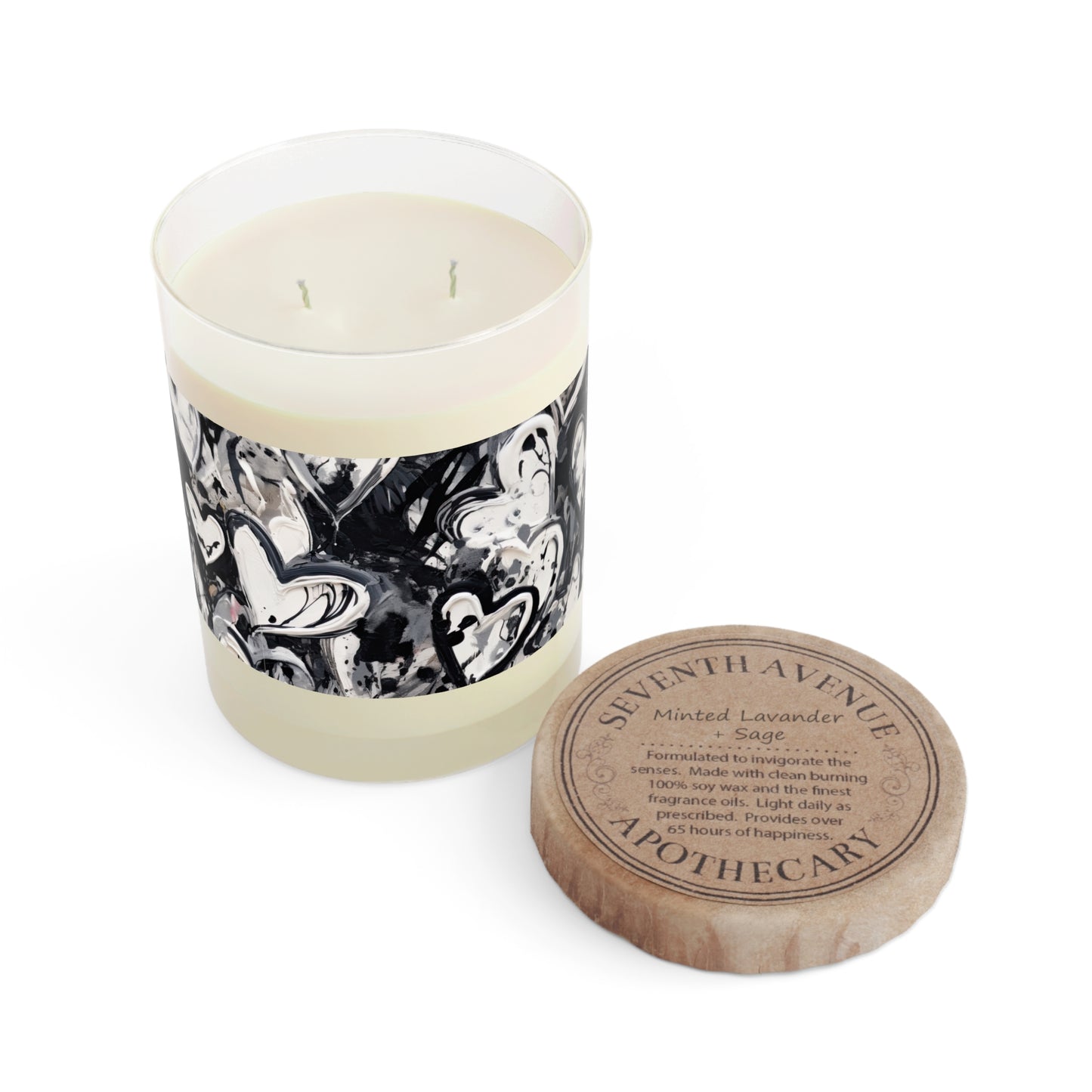 Black and White Painted Hearts - Scented Candle - 11oz