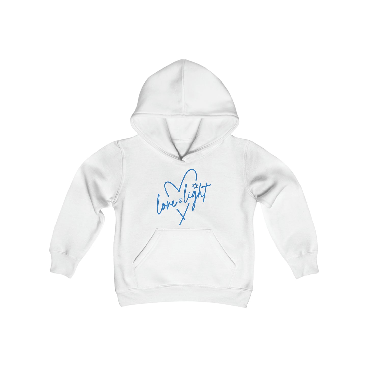 Hanukkah Saying - Love and Light - Star of David - Heart - Fun Hanukkah Tshirt - Celebrate Hanukkah - Youth Heavy Blend Hooded Sweatshirt
