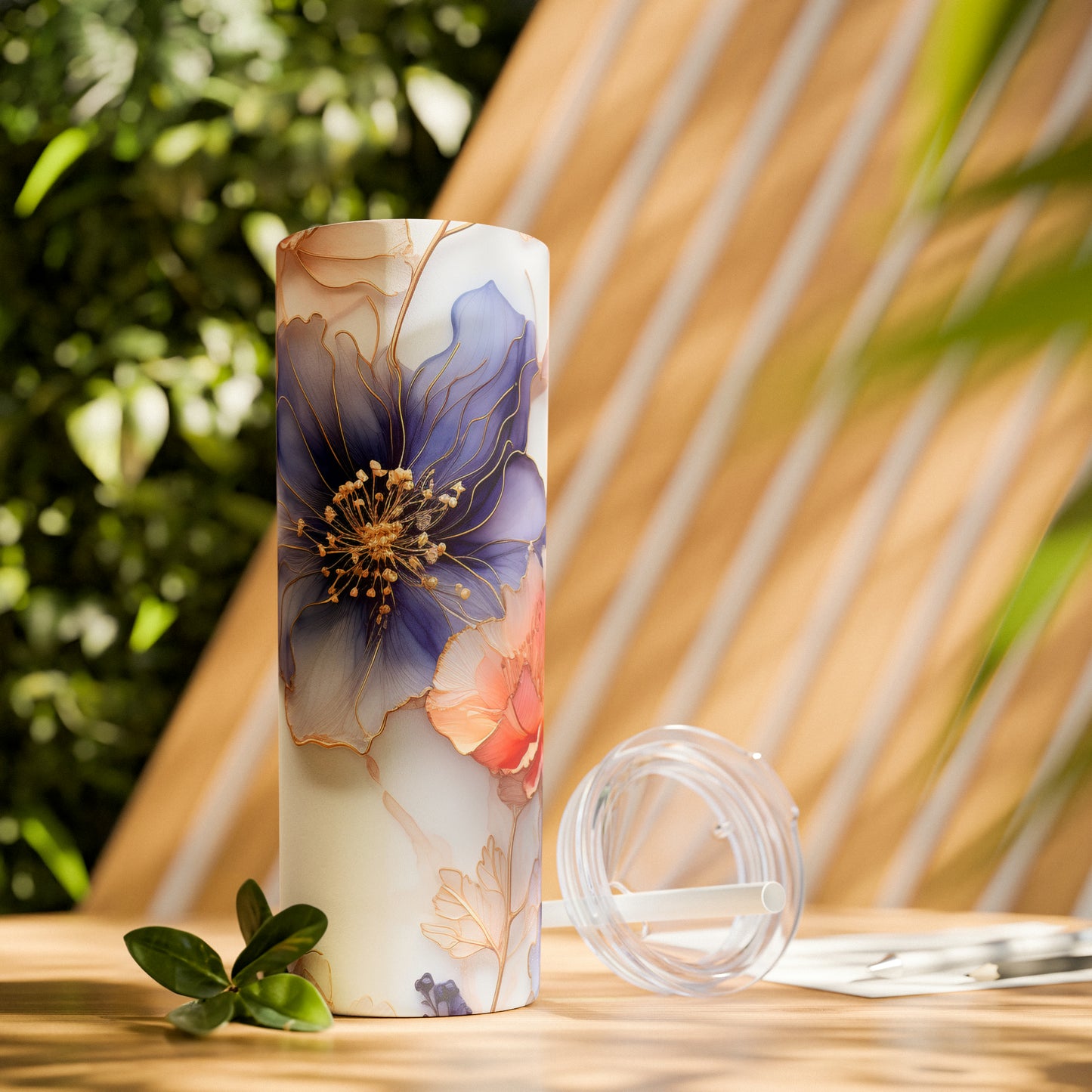 Beautiful Purple Flowers Watercolor 12 - Skinny Tumbler with Straw, 20oz - Stainless Steel