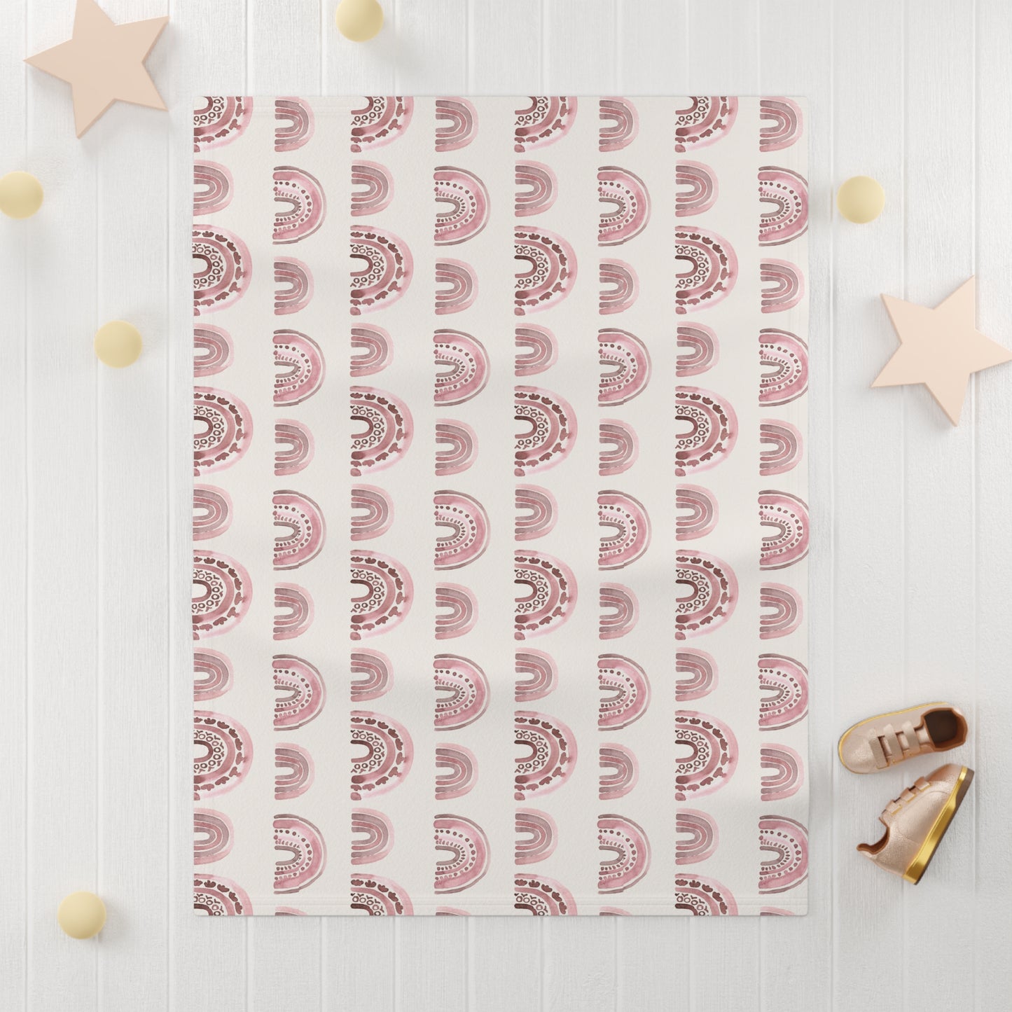 Pink Boho Rainbow Pattern 3 - Soft Fleece Baby Blanket