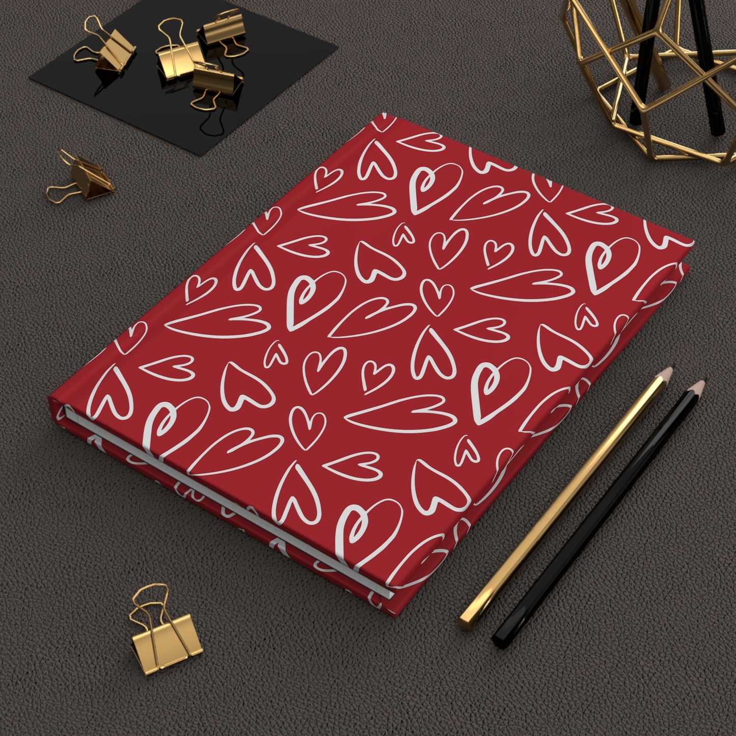 Red with White Hearts - Hardcover Lined Journal Matte