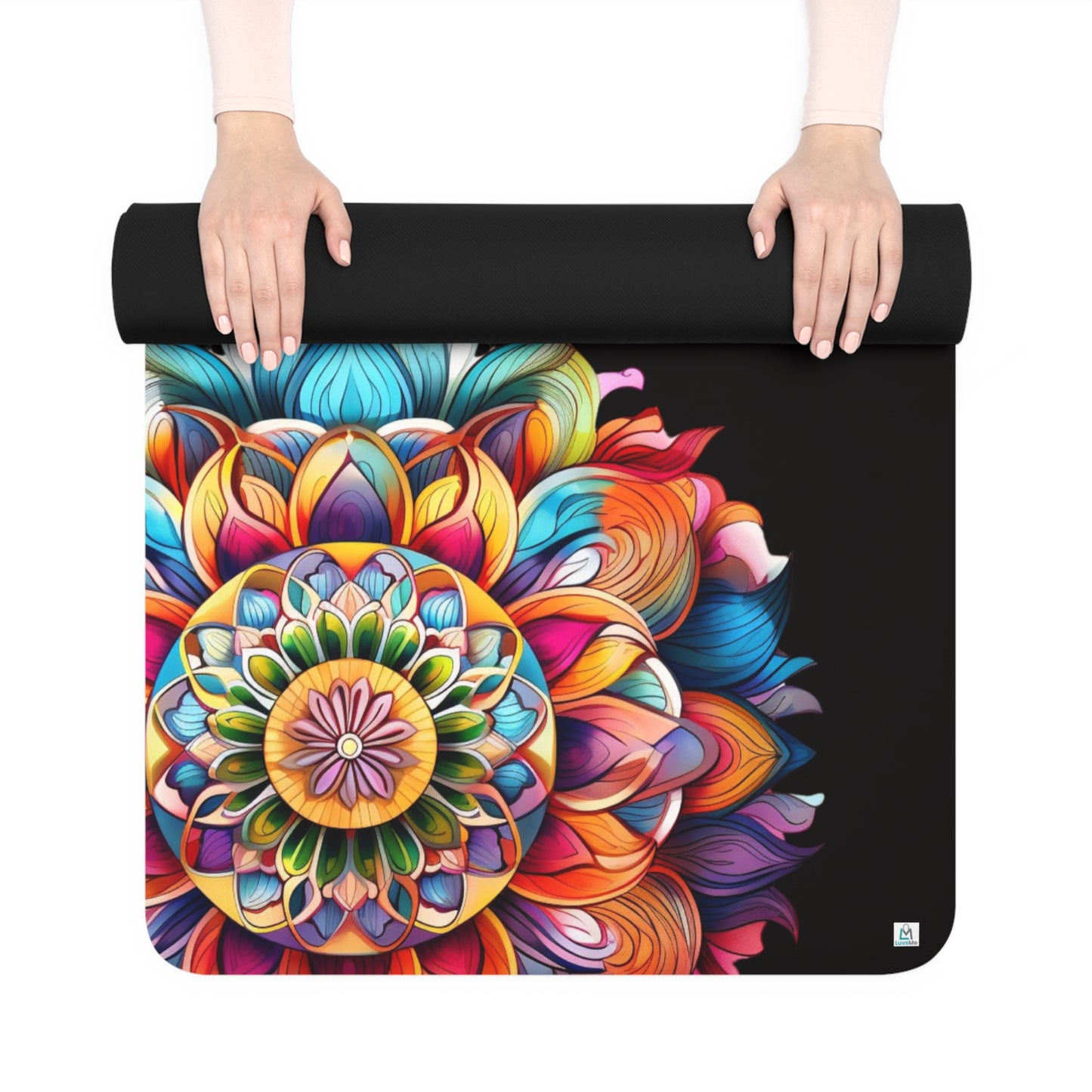 Beautiful Tri Rainbow Watercolor Mandala - Rubber Yoga Mat