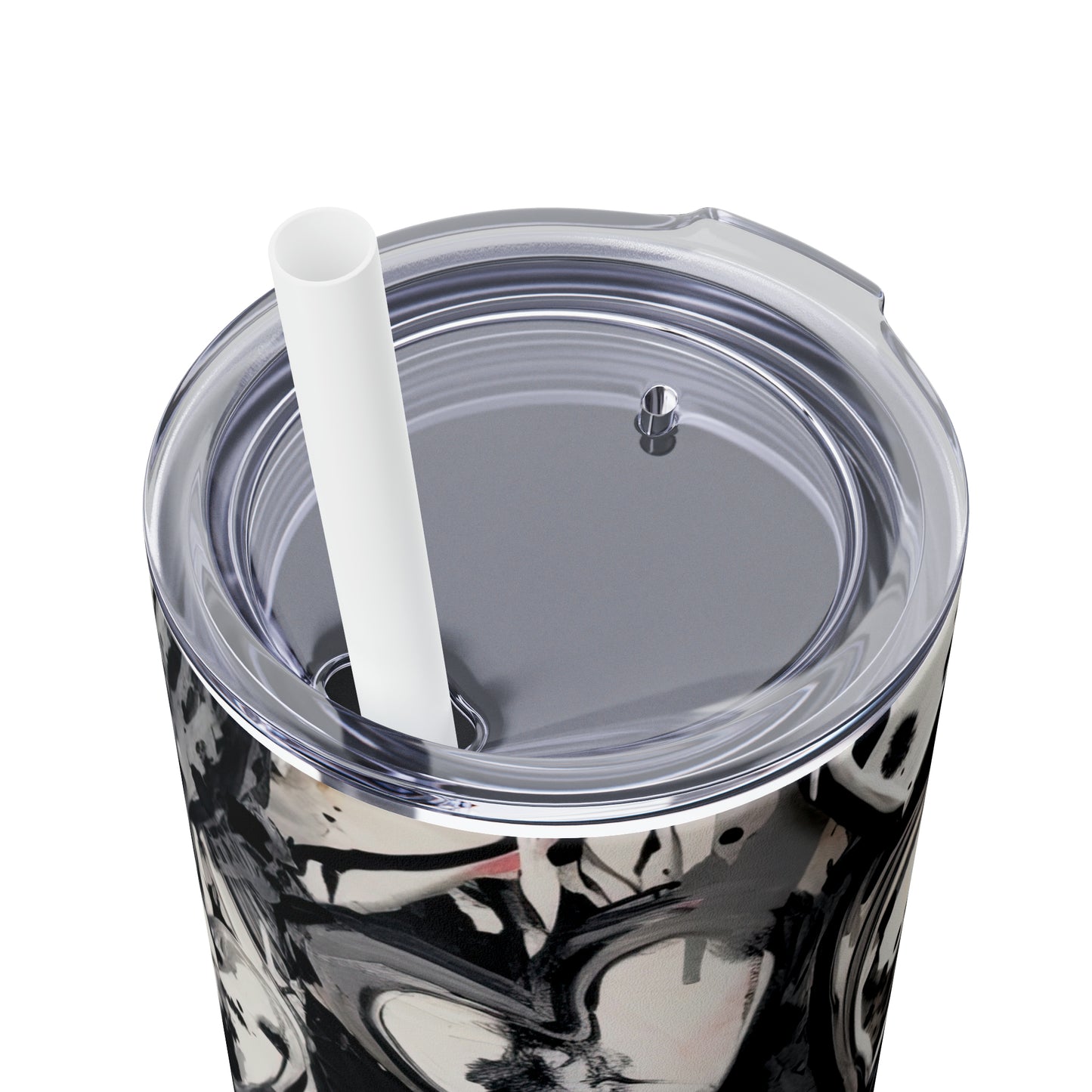 Black and White Painted Hearts - Skinny Tumbler with Straw, 20oz - Stainless Steel