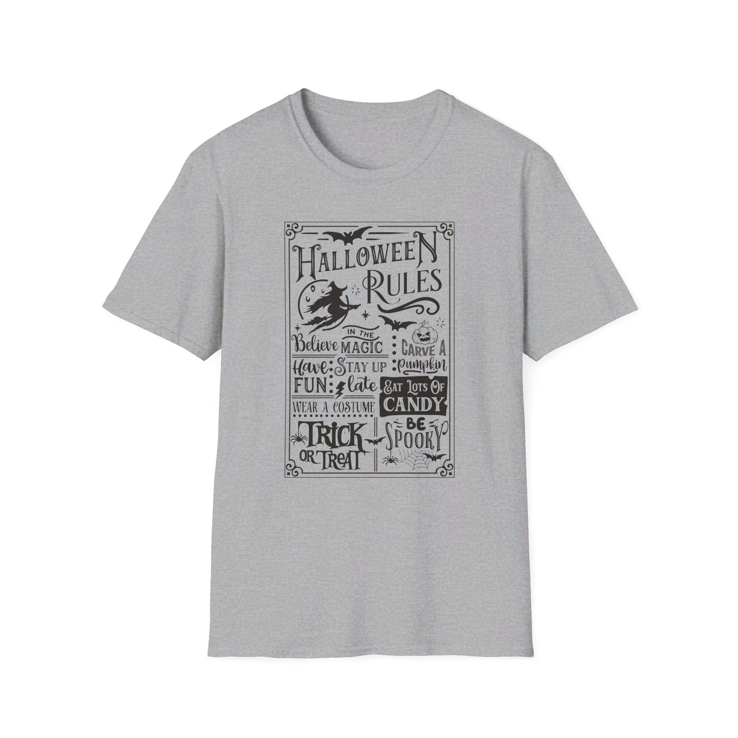 Halloween Rules - Vintage - Magic - Witch - Candy - Skull - Cat - Bat - Trick or Treat - Unisex Softstyle T-Shirt